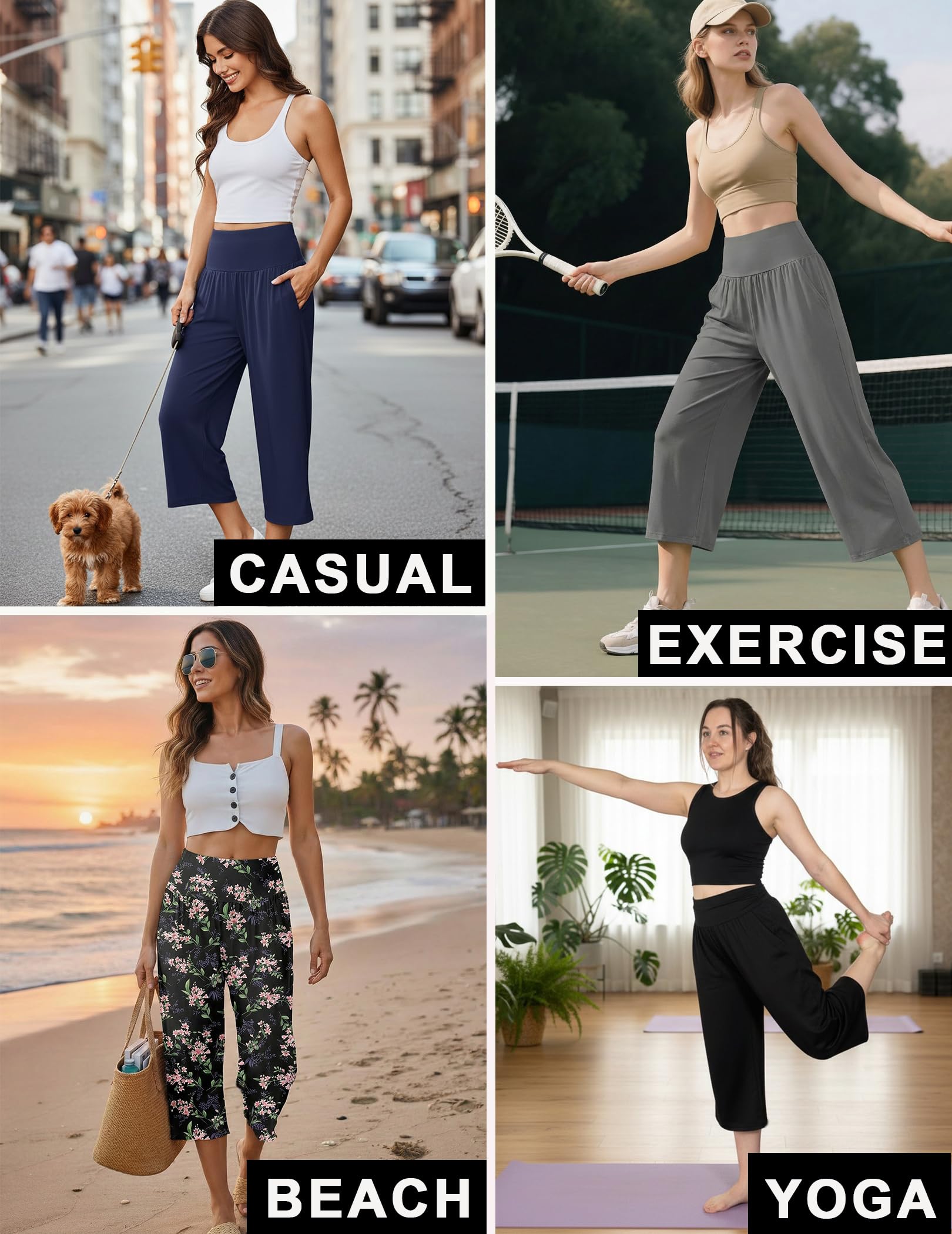 Ekouaer 2 Pack Womens Pajama Pants 2026 Wide Leg Capri Yoga Pants Lounge Comfy Sleep Pj Bottoms with Pockets