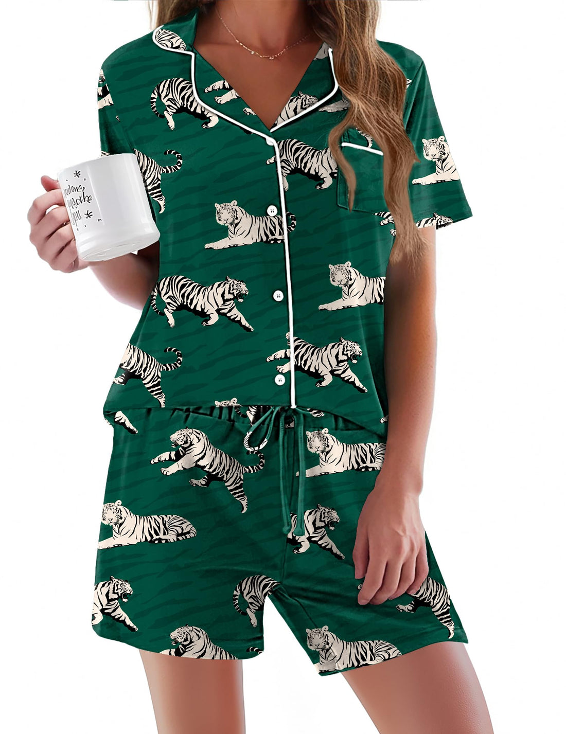 Ekouaer Pajamas Set for Women Short Sleeve Sleepwear Button Down Pjs Soft 2 Piece Lounge Sets XS-XXXL