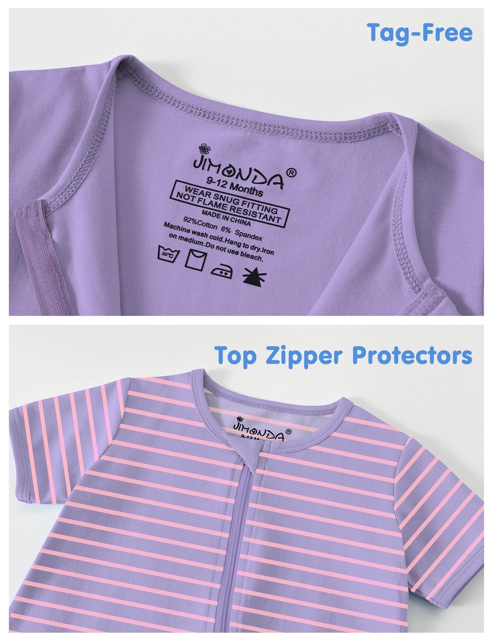 Jimonda Baby Romper 2 Pack Short Sleeve Pajamas Footless Sleepers Baby Boys Girls 2 Way Zipper Pjs Sleep and Play Clothes