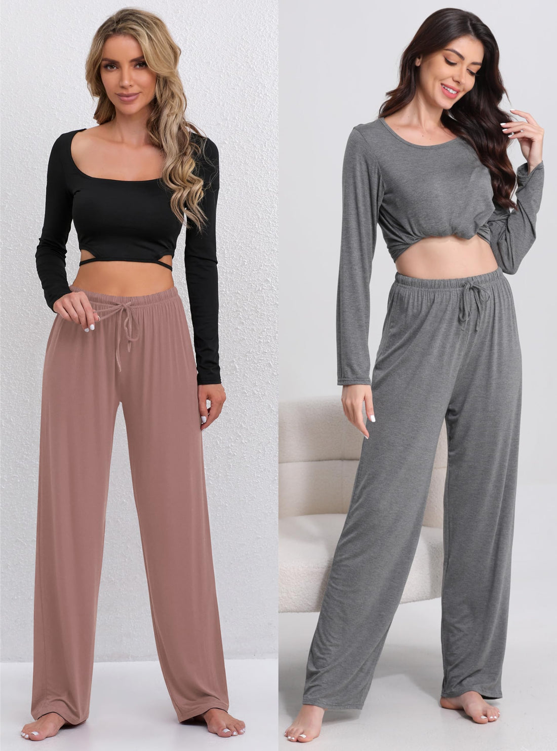 FEQO 3 Pack Women's Lounge Pants Wide Leg Yoga Pants Soft Pajama Bottoms Drawstring Casual Loose Sweatpants