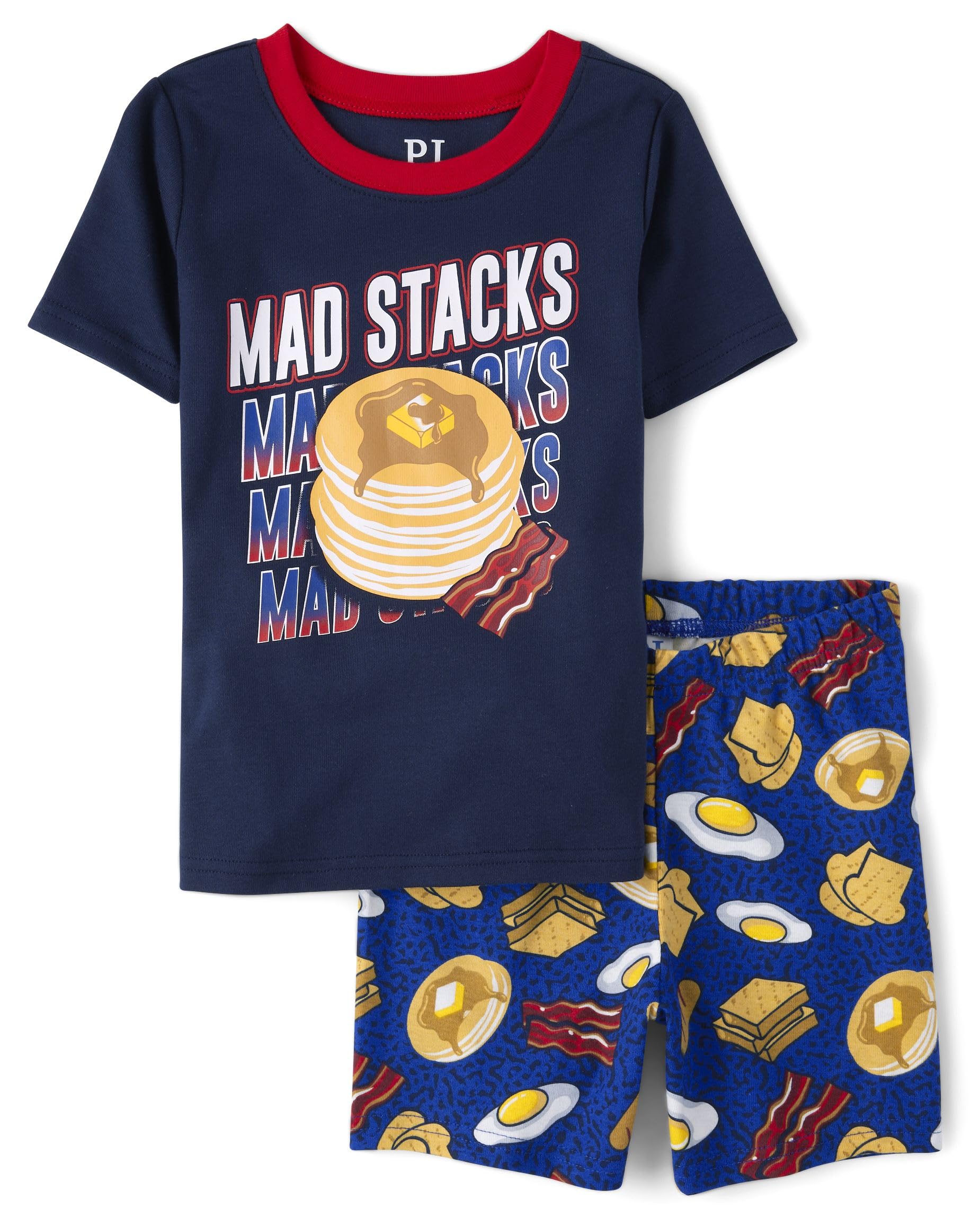 The Children's Place Boys' Short Sleeve Top and Shorts Snug Fit 100% Cotton 4 Piece Pajama Set