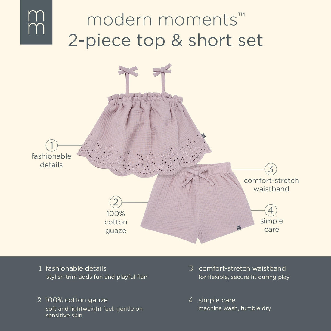 Modern Moments by Gerber Baby Girls' 2-piece Gauze Top & Short Set WEBE CLOTHING