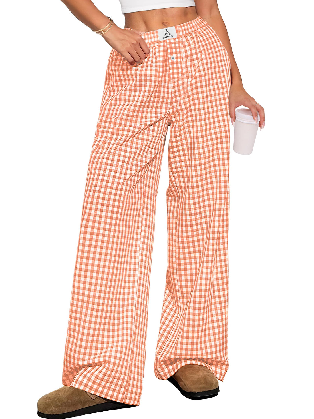 ANRABESS Womens Gingham Striped Boxer Pants | Wide Leg Elastic Waist with Pockets, Lounge Pajama Bottoms Home Daily Wear, Lightweight Breathable, Casual Summer Fall