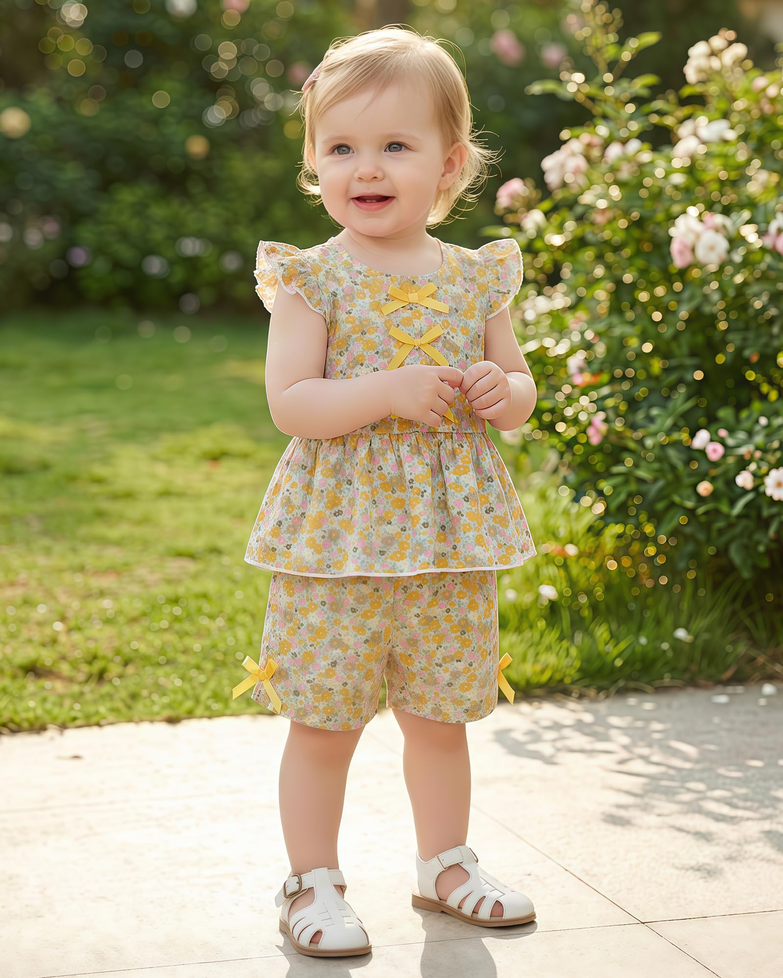 Jecson Toddler Baby Girl Summer Clothes Cotton Ruffled Sleeve Shirt Tops and Shorts Set Outfits 12Months-4T WEBE CLOTHING
