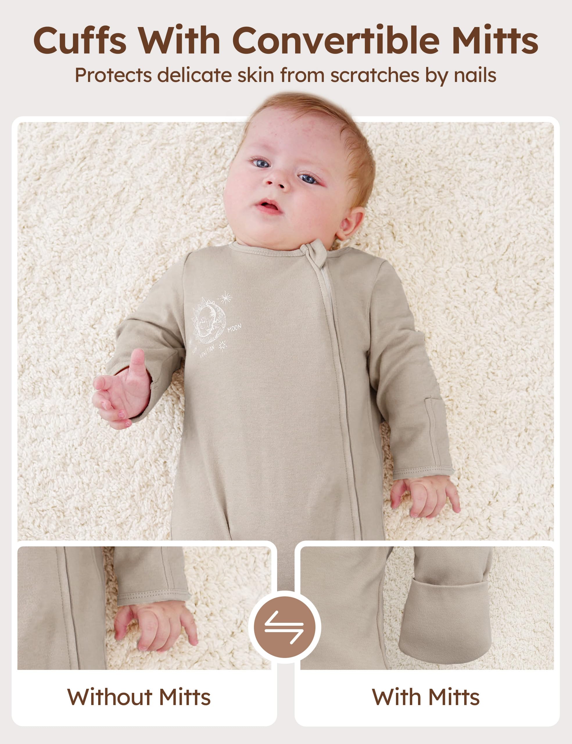 Unnivoll Baby Pajamas 100% Cotton Baby Sleepers for Newborn 0-3 3-6 6-9 Months 3Pcs Footie Pajamas Baby Boys Girls Clothes