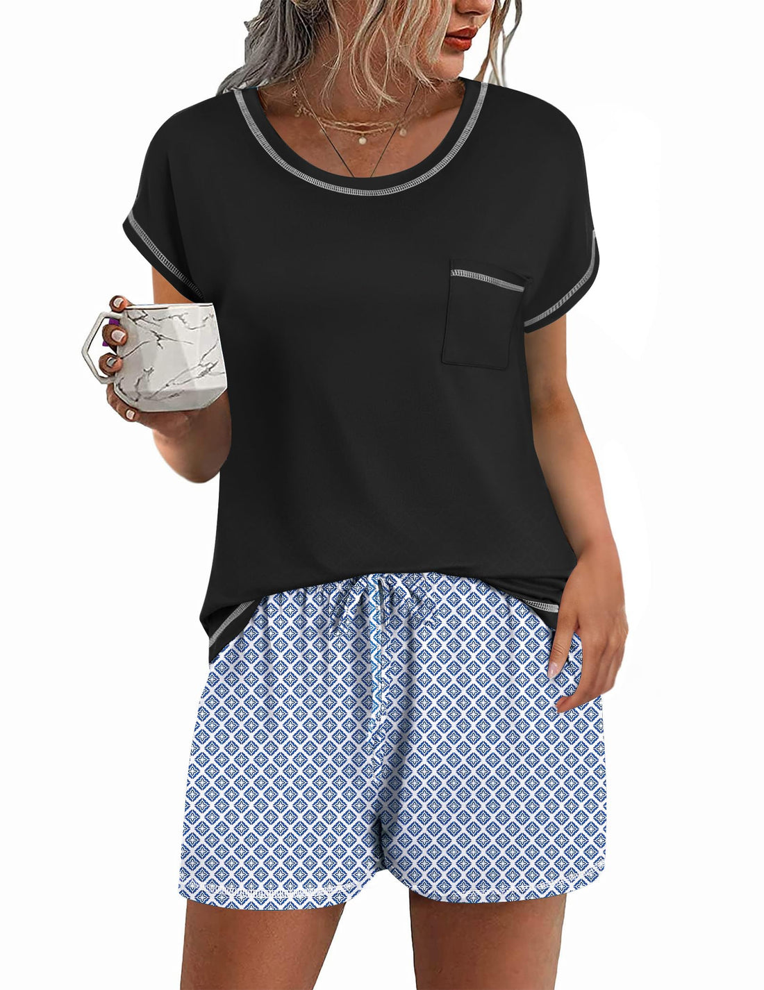 Ekouaer Womens Pajama Sets 2 Piece Soft Short Sleeve Top and Shorts Sleepwear Round Neck Pjs Lounge Set with Pockets