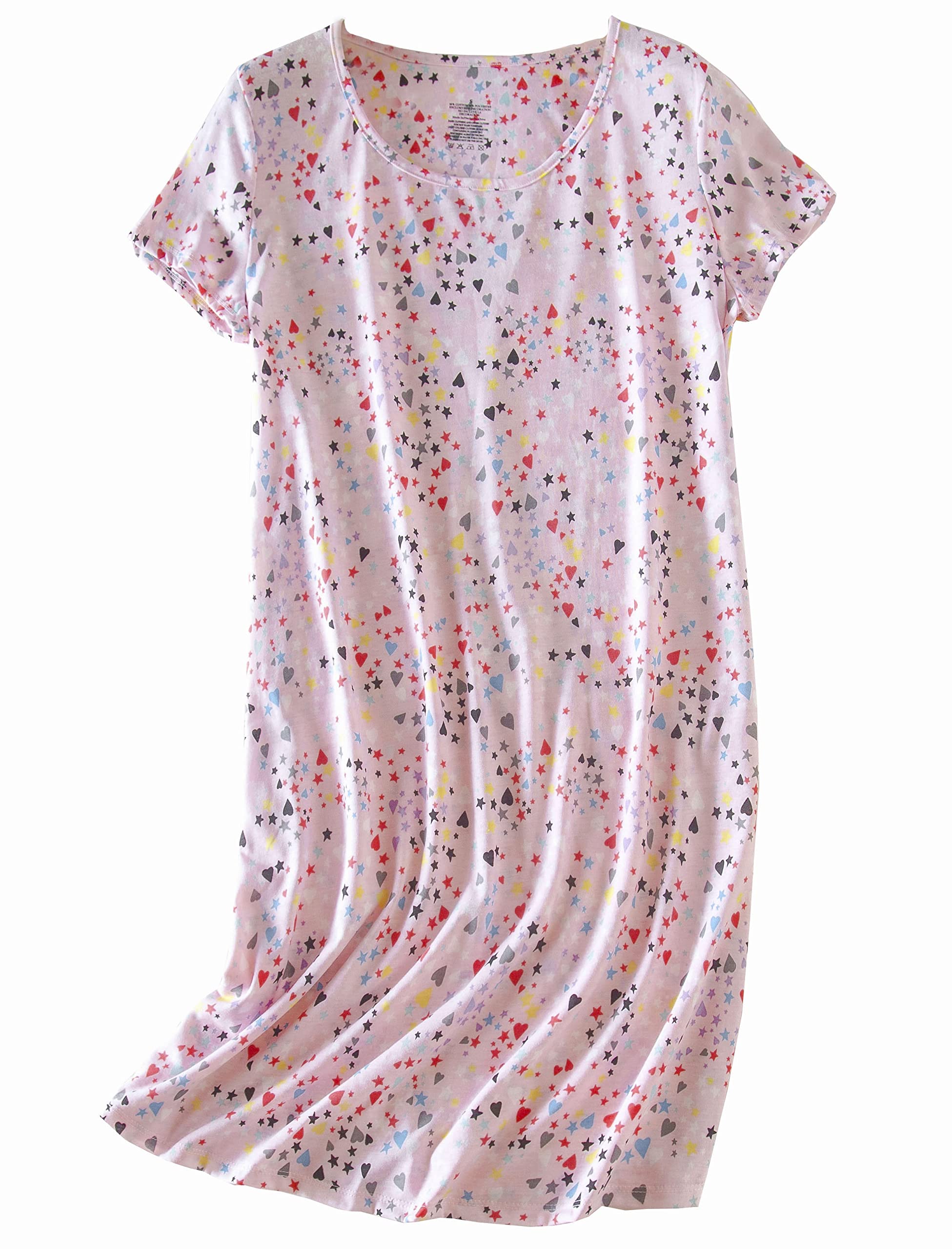 PNAEONG 3 Pack Women's Cotton Nightgown Sleepwear Short Sleeves Shirt Casual Print Sleepdress