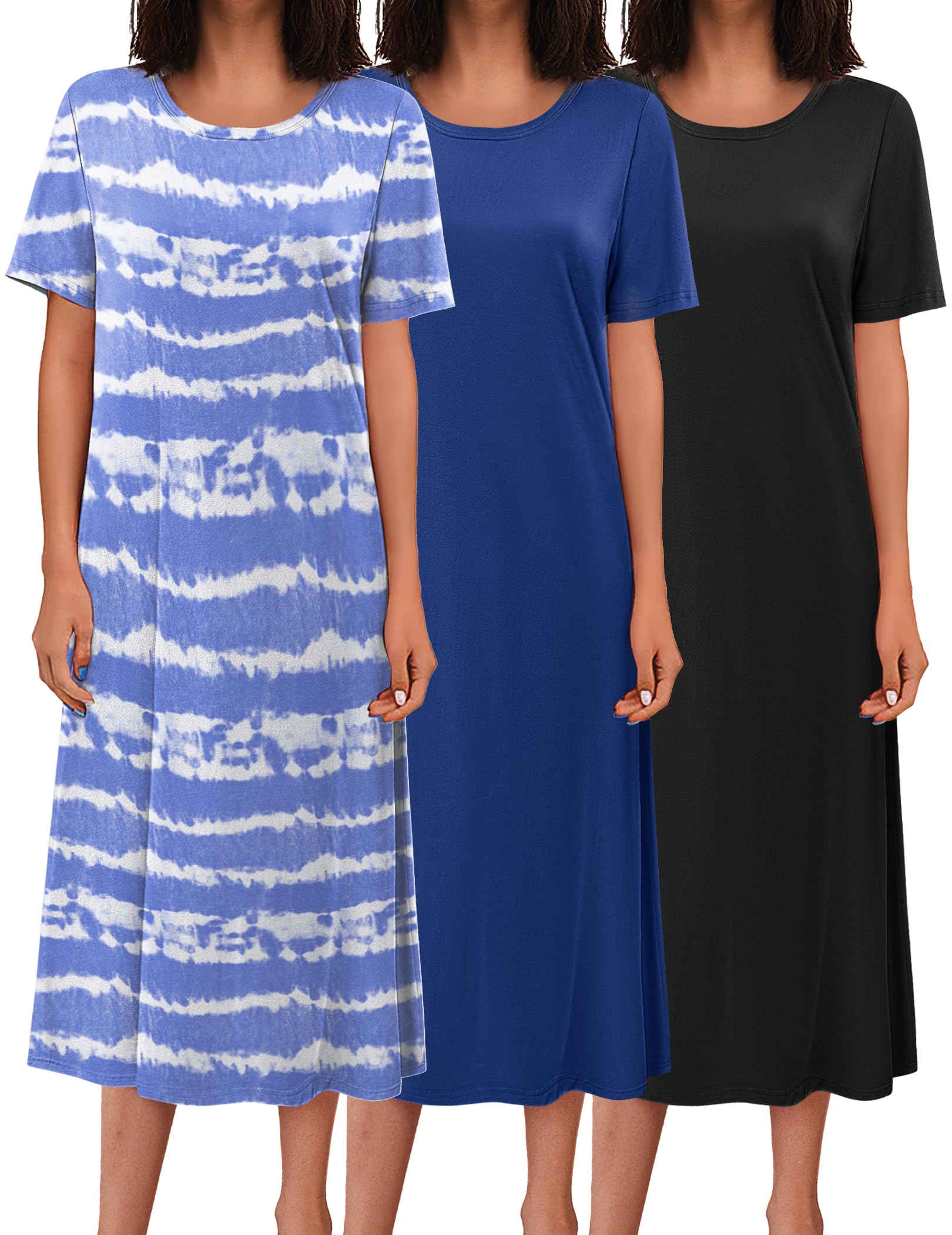 Ekouaer 3 Pack Long Nightgowns for Women Full Length Short Sleeve Nightshirt Soft Plus Size Sleepwear Casual Loungwear WEBE CLOTHING