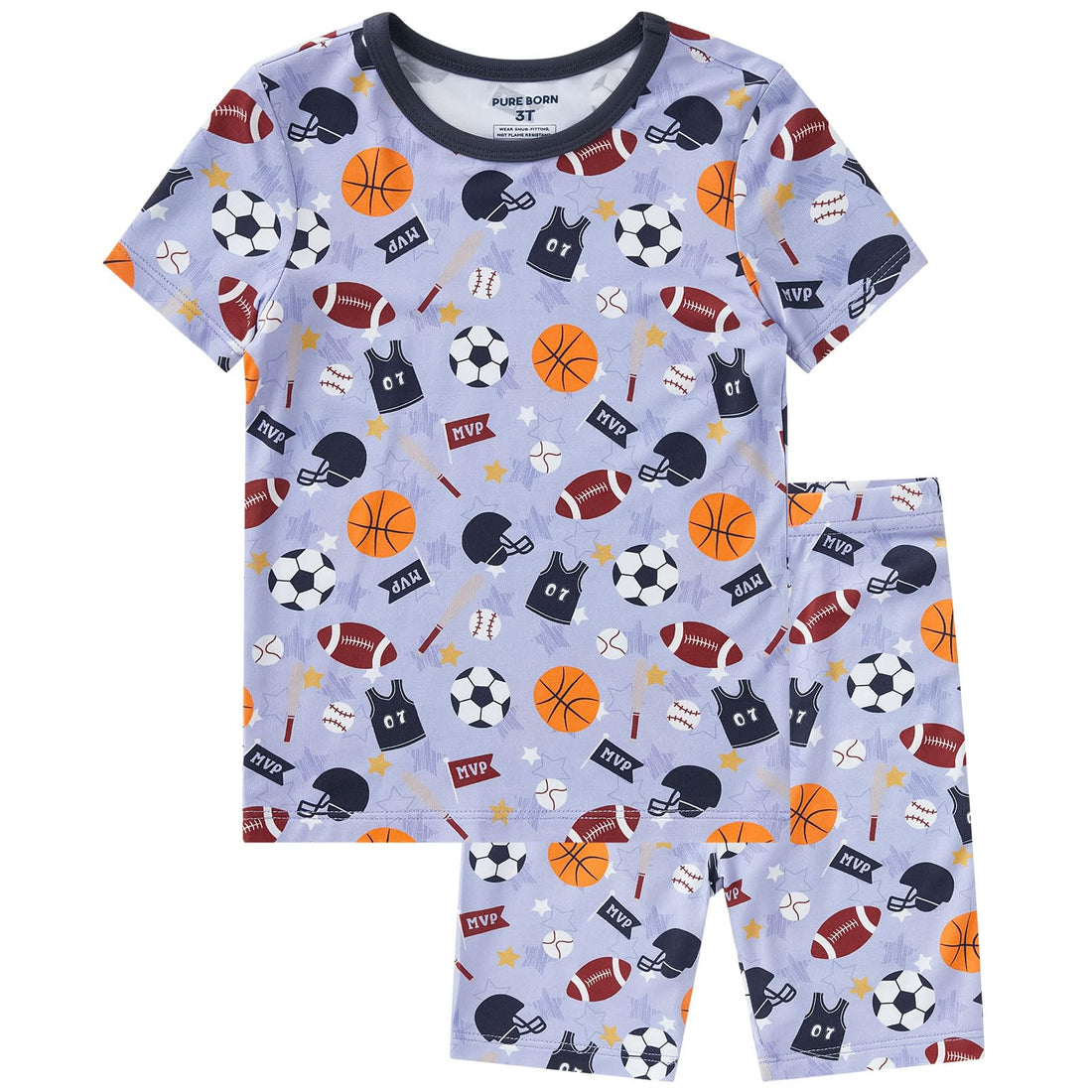 pureborn Baby Viscose from Bamboo Pajama Set Boys Sleepwear 12M-8Y | Short sleeve, cooling fabric, snug fit, buttery soft, gentle skin touch, stretch, breathable lightweight sleepwear