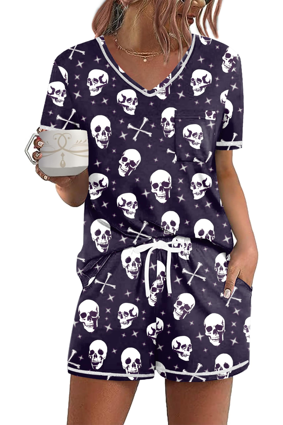 Ekouaer Women's Pajamas Sets Short Sleeve Pjs Two Piece Sleepwear Casual Lounge Sets With Pockets