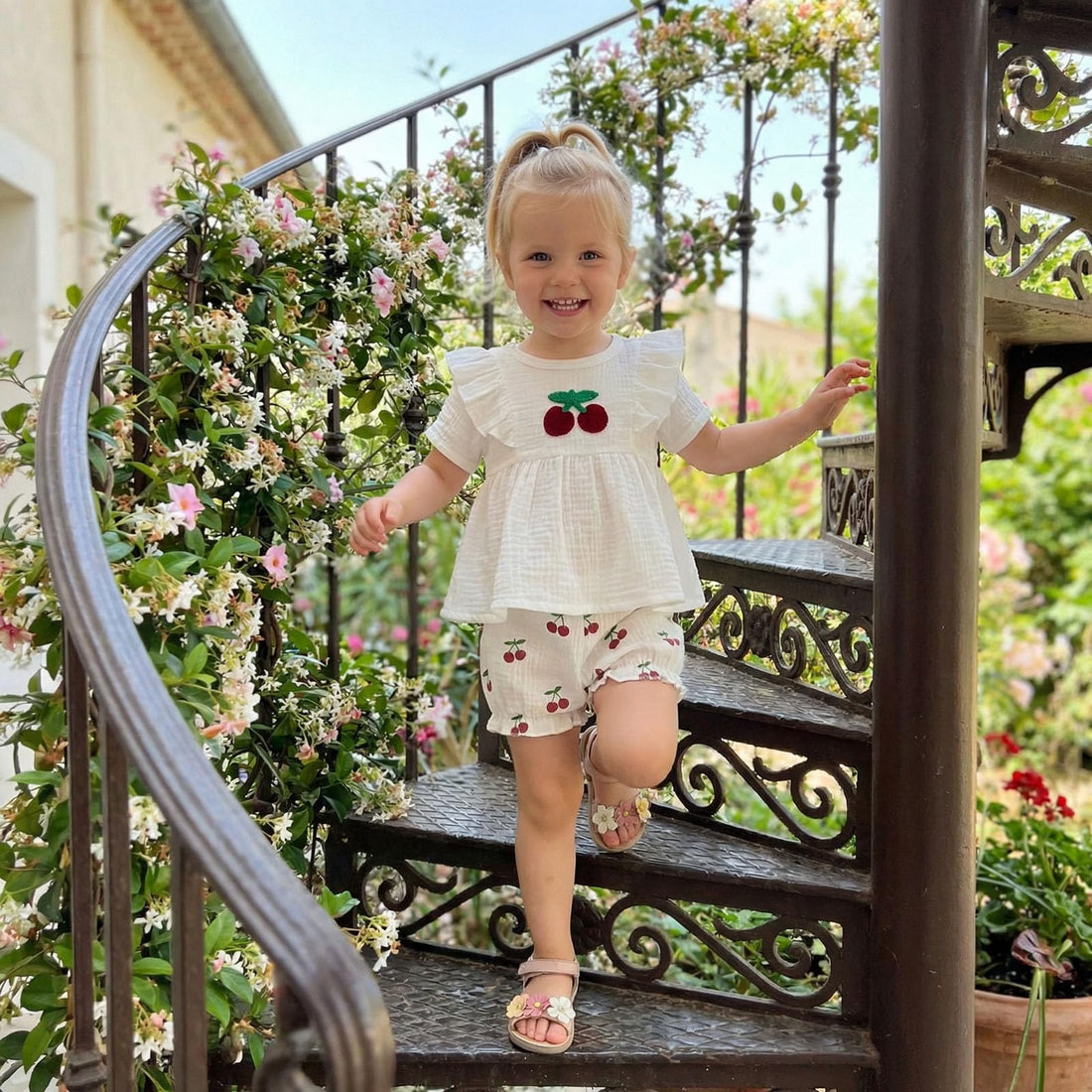 Amnnchya Toddler Girl Clothes Baby Summer Spring Outfits Cute Bow Button Smocked Ruffle Sleeve Tops ＋ Girls Shorts Set WEBE CLOTHING