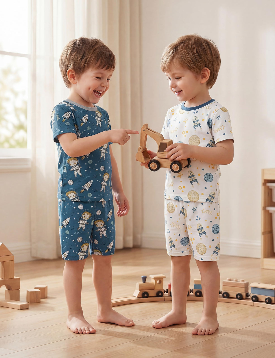 Yoofoss Toddler Pajamas 100% Organic Cotton 4 Piece Short Sleeve Summer Pajama Set Kids Pajamas Boys Girls Snug Fit Pjs Set