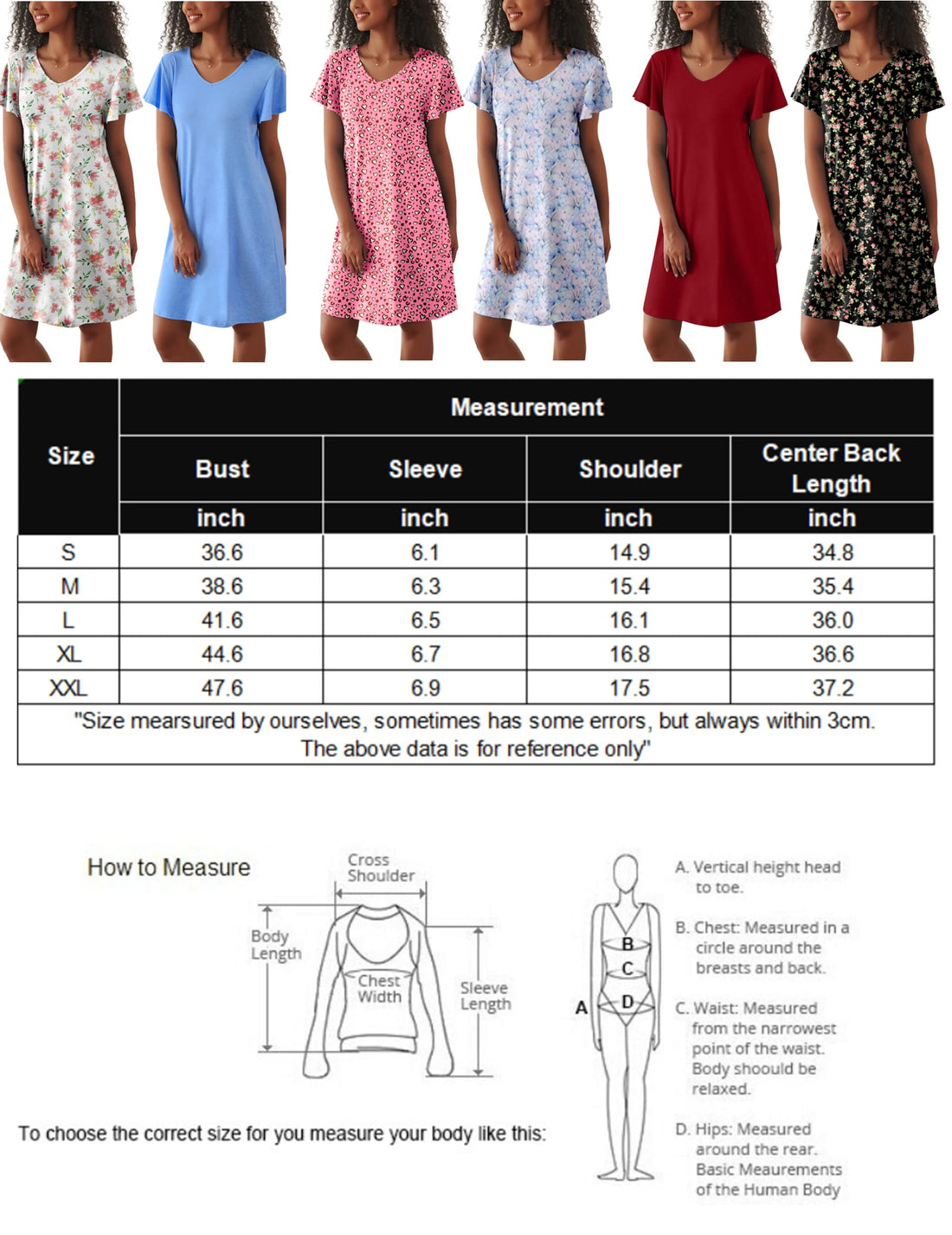 Ekouaer 2 Pack Women's Nightgown Short Sleeve Nightshirts Comfy Soft Pajama Sleep Dress
