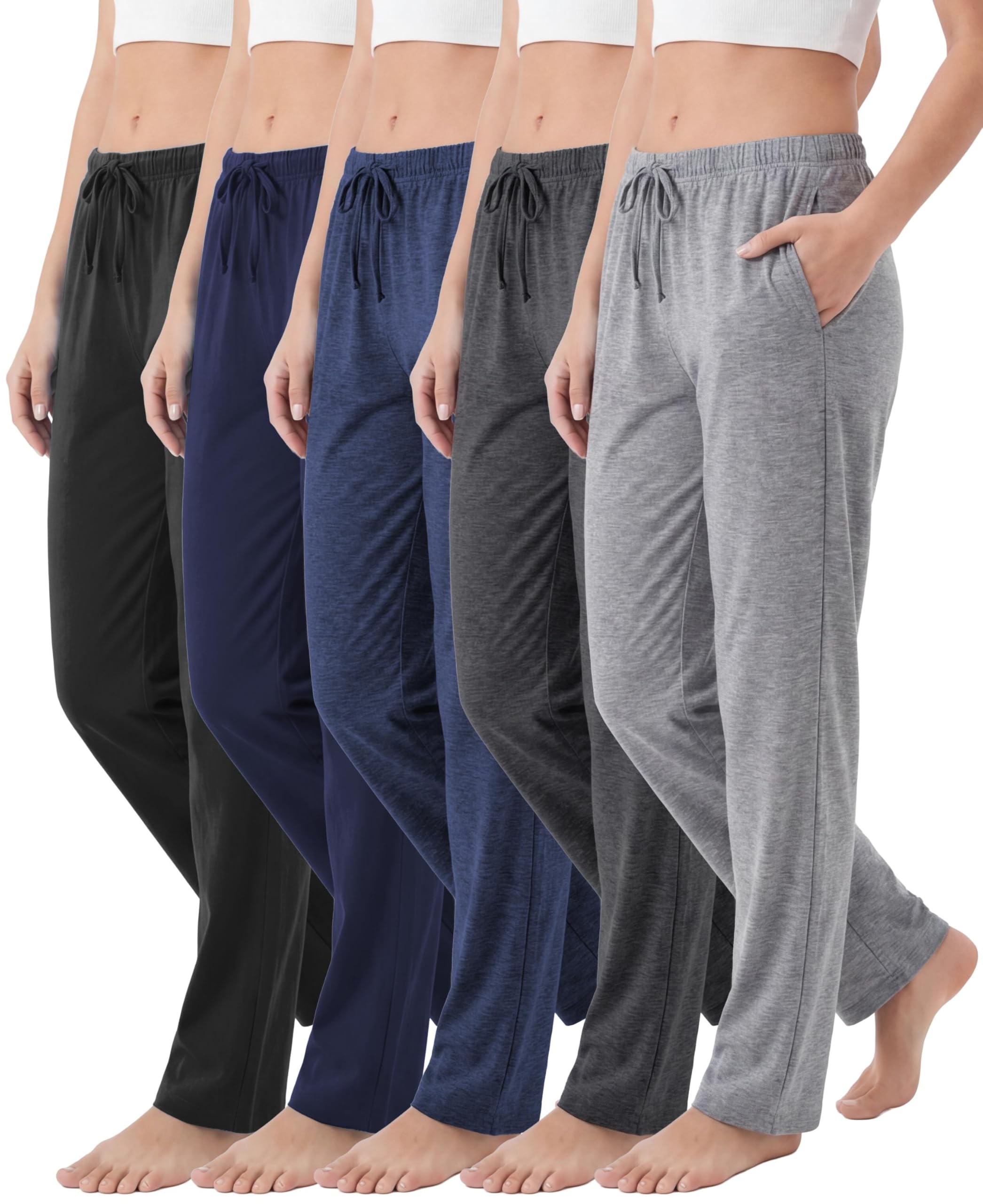 Andrew Scott Women's Cotton Blend Pajama Lounge Pants | Soft Knit Sleepwear with Pockets & Drawstring | Multi-Pack