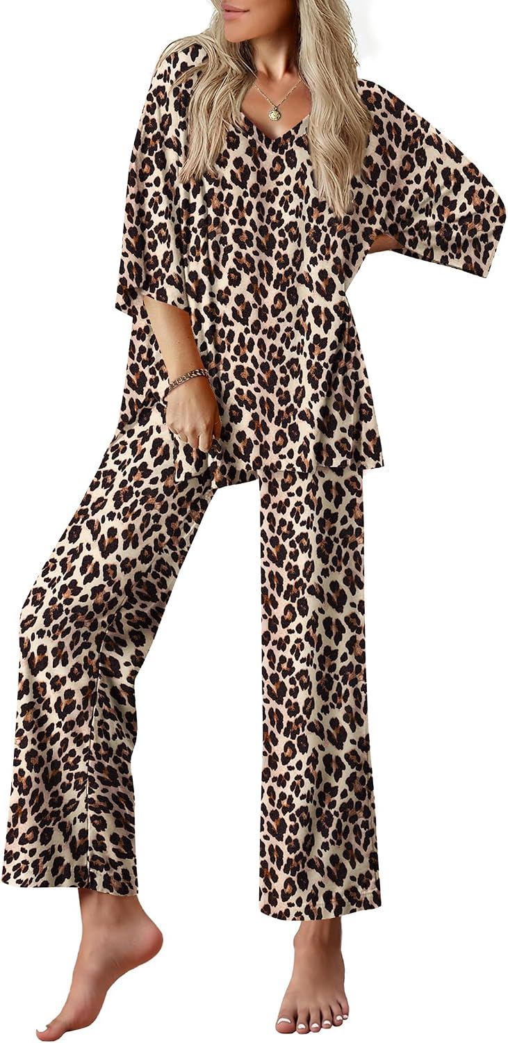 Ekouaer Lounge Sets for Women Short Sleeve Tops and Long Pants Pajamas Set | Comfy V Neck Top and Loose Fit Pants, Fashion Oversized style, ideal for Home relaxation, Daily Wear & Maternity WEBE CLOTHING