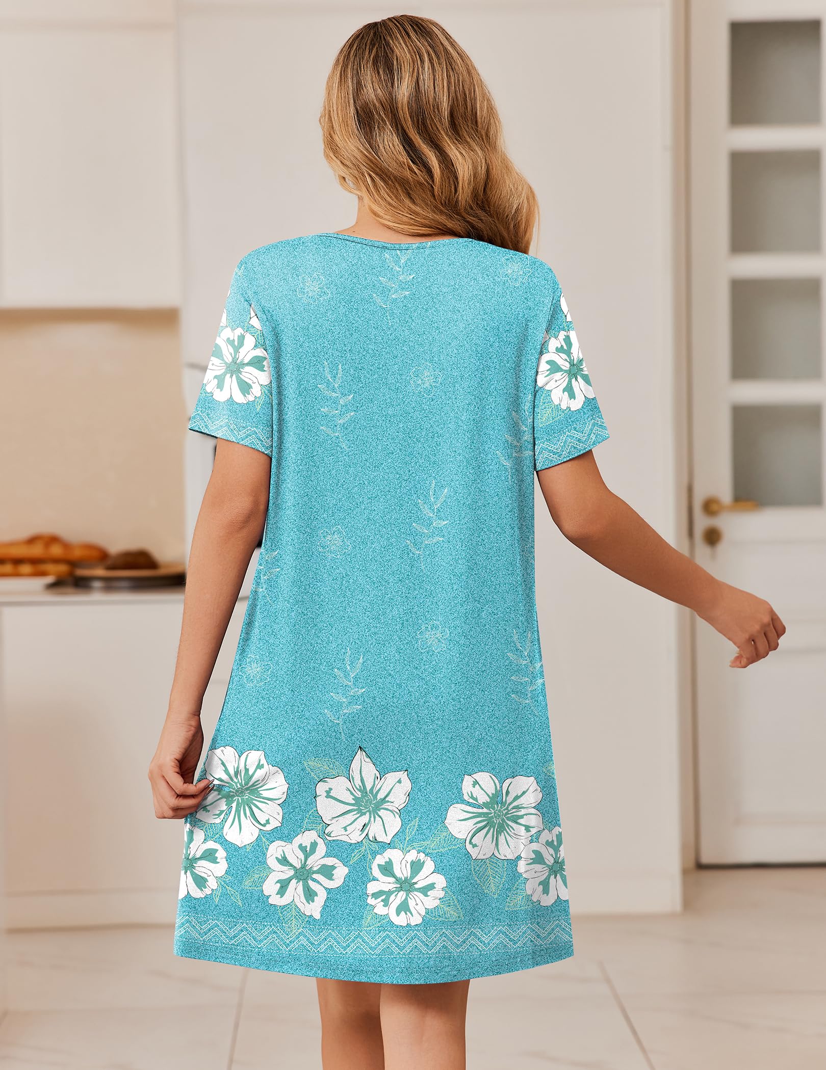 Ekouaer Womens Zip Up Robe Lace Short Sleeve Bathrobes | Knee Length Zipper Housecoat, Lightweight Nightgowns,Zipper Front House Coat with Pockets