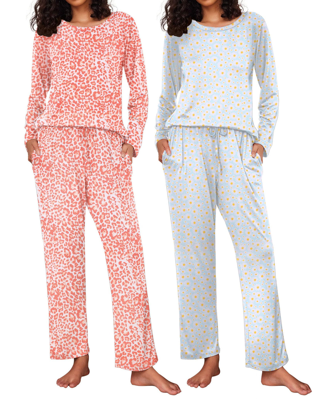 Ekouaer 2 Pack Womens Pajama Sets Long Sleeve Pjs Lounge Set Soft Comfy Sleepwear Winter Loungewear