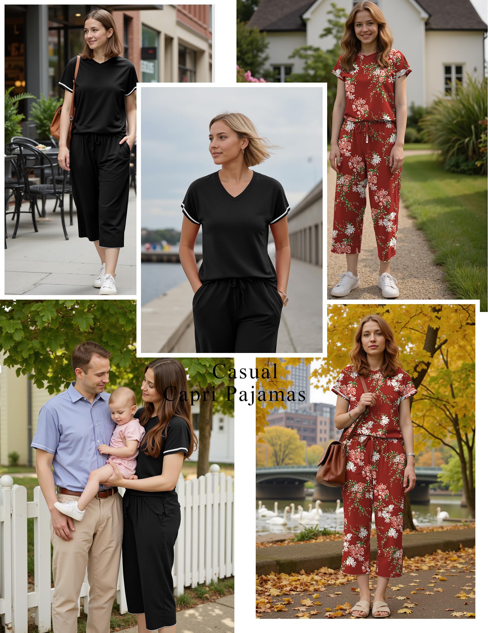 Marvmys Womens 2 Pack Pajama Sets Short Sleeve Sleepwear Capri Pants Pjs | Pockets, Lightweight, Cooling Pyjamas, Nightwear Comfy for Daily Wear, Pajams sets, Sleep, Travel, Wife, Mom WEBE CLOTHING