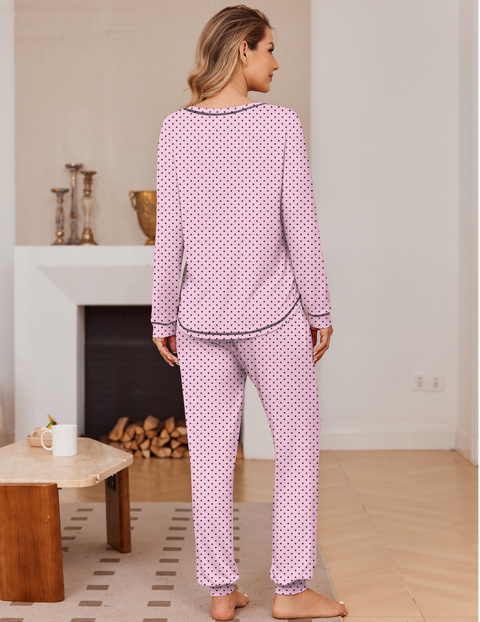 Ekouaer 2 Pack Pajama Sets for Womens Jogger Pants Pjs Long Sleeves Lounge Set Soft Sleepwear with Pockets