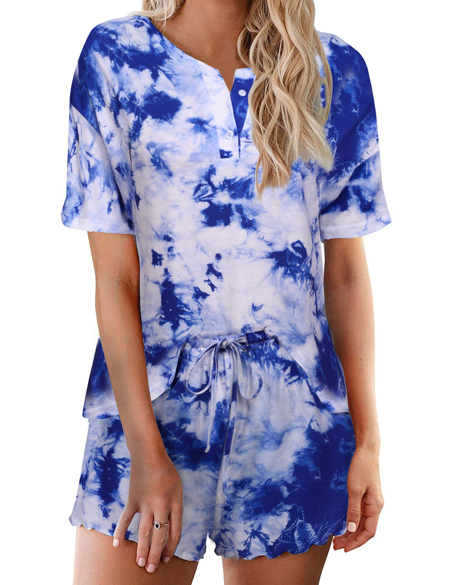 Ekouaer Pajamas Set for Women Short Sleeve Lounge Set 2 Piece Loungewear PJs Soft Cute Lightweight Sleepwear WEBE CLOTHING