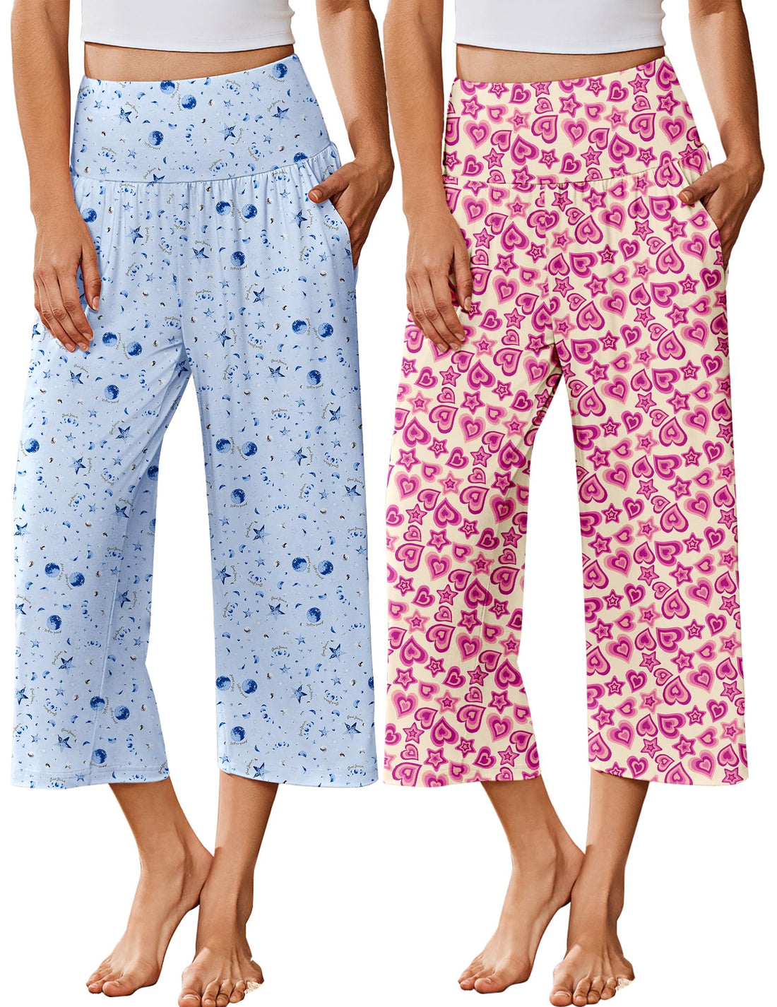 Ekouaer 2 Pack Womens Pajama Pants 2026 Wide Leg Capri Yoga Pants Lounge Comfy Sleep Pj Bottoms with Pockets