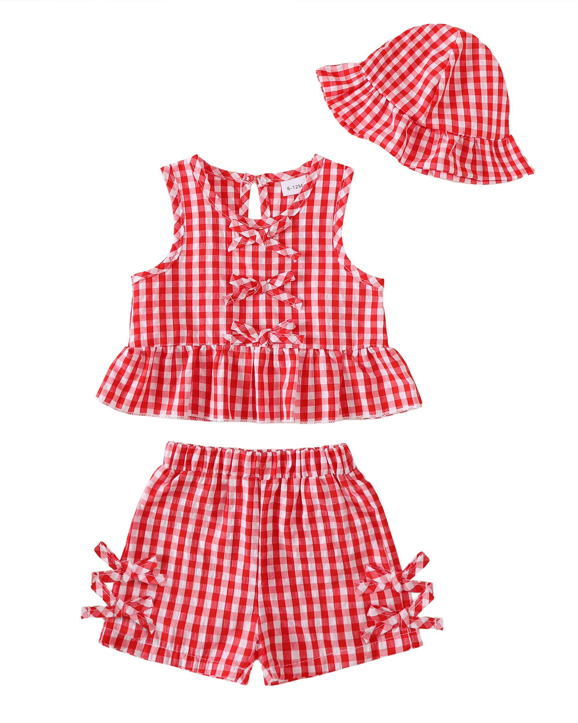 SODLON Baby Girl Clothes Infant Toddler Summer Outfits Clothing Sleeveless Ruffle Tank Top Shorts Sets with Hat for Girls WEBE CLOTHING