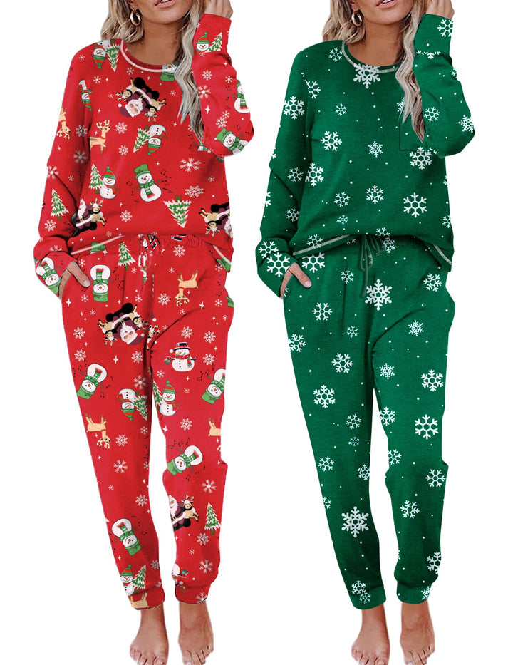 Ekouaer 2 Pack Womens Pajama Sets Long Sleeve Lounge Sets Soft Pj Sleepwear Loungewear