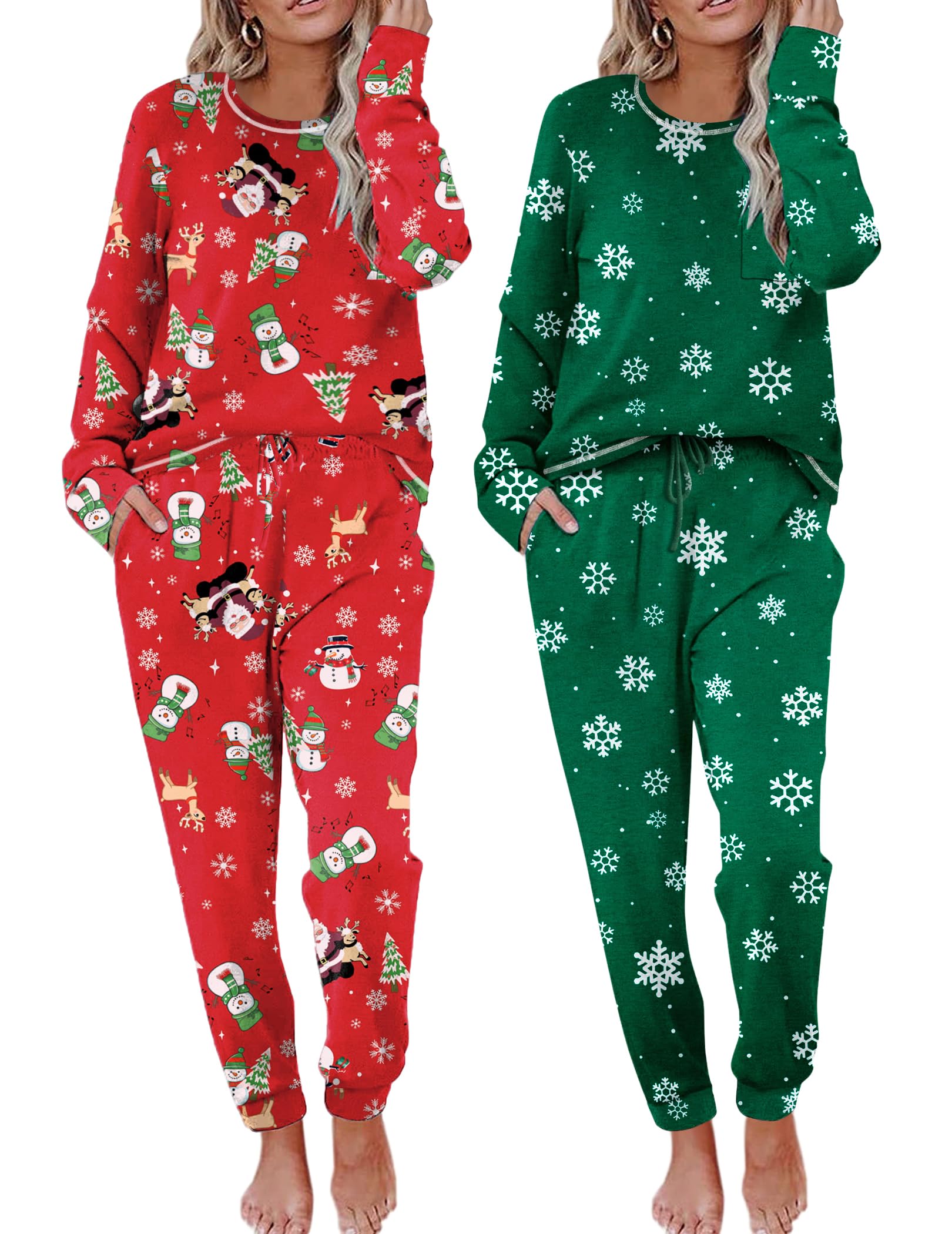 Ekouaer 2 Pack Womens Pajama Sets Long Sleeve Lounge Sets Soft Pj Sleepwear Loungewear