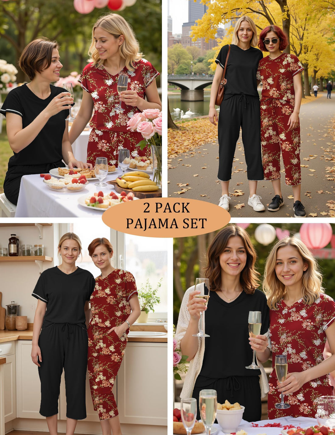 Marvmys Womens 2 Pack Pajama Sets Short Sleeve Sleepwear Capri Pants Pjs | Pockets, Lightweight, Cooling Pyjamas, Nightwear Comfy for Daily Wear, Pajams sets, Sleep, Travel, Wife, Mom WEBE CLOTHING