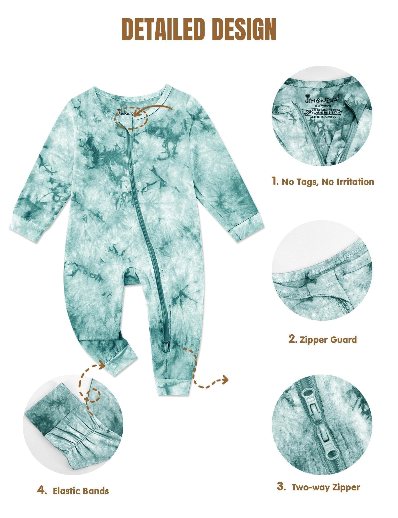 Baby Girls Boys Footless Romper 2 Way Zipper Soft Rayon Outfits, Outdoor Tie-dye Long Sleeve Clothes Jumpsuit WEBE CLOTHING