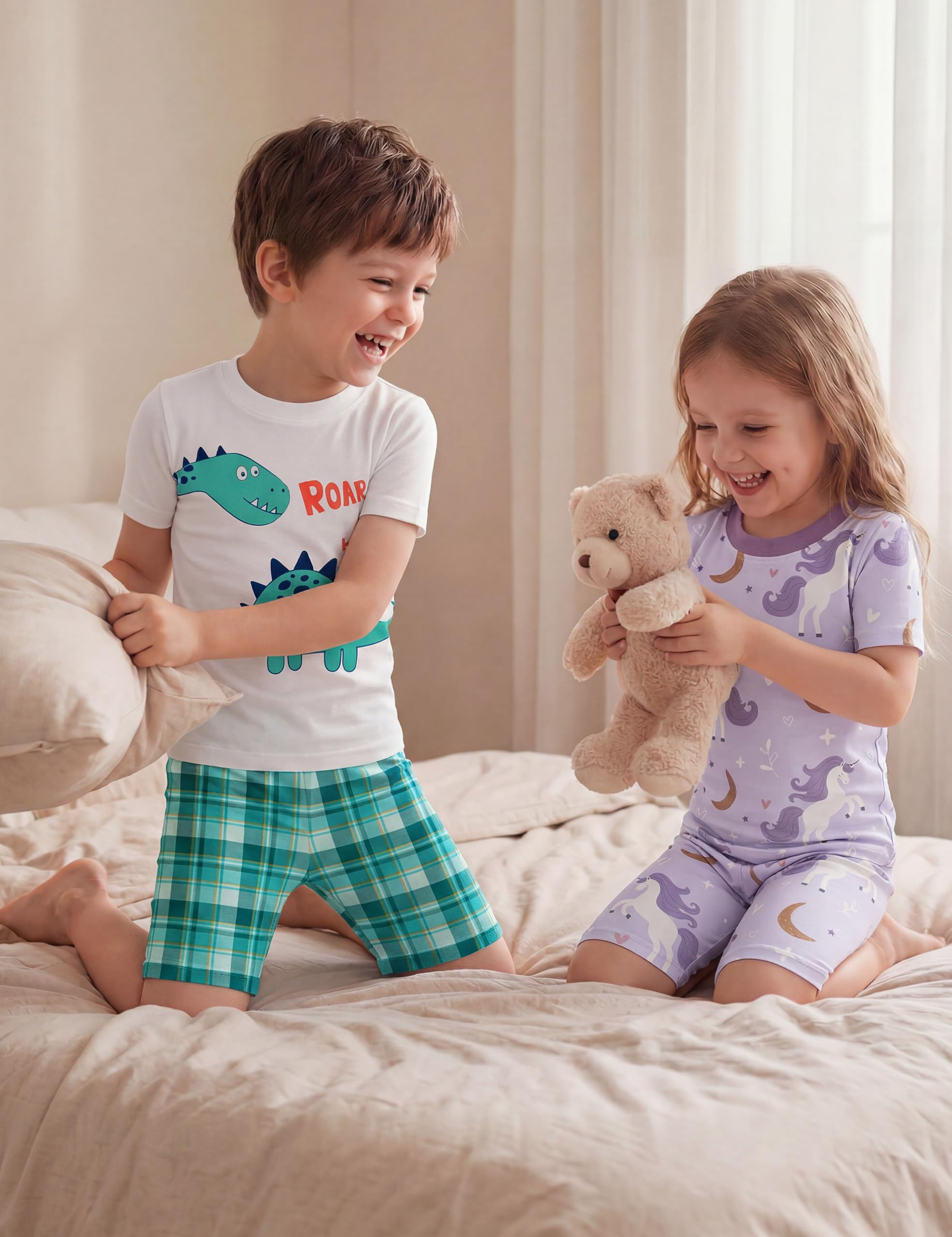 Yoofoss Toddler Pajamas Organic Cotton Baby Girl Boy Pajamas Summer Short Sleeve Kids Clothes Snug Fit Pjs Set 2 Piece