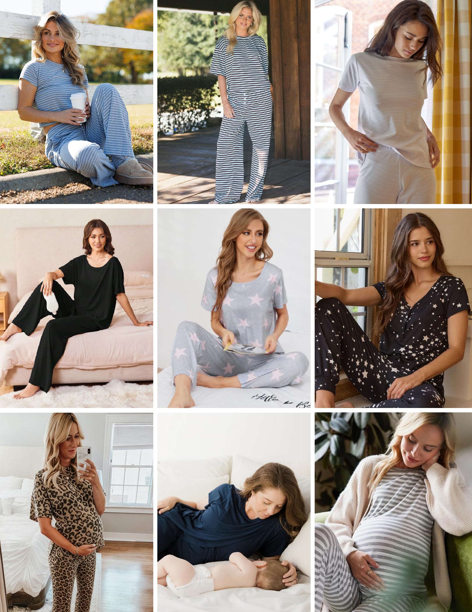 Ekouaer 2 Pack Womens Pajama Sets Short Sleeve Tops and Long Pants Casual Comfy Pjs Lounge Set with Pockets,S-XXL
