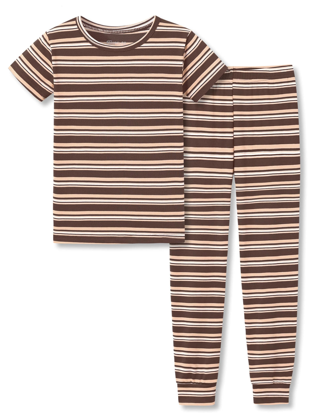 Topgal Summer Pajamas for Unisex Kids - Purple & Brown Stripe Snug Fit Pull-On Short Sleeve Sleepwear Pjs Set Size 2T-10
