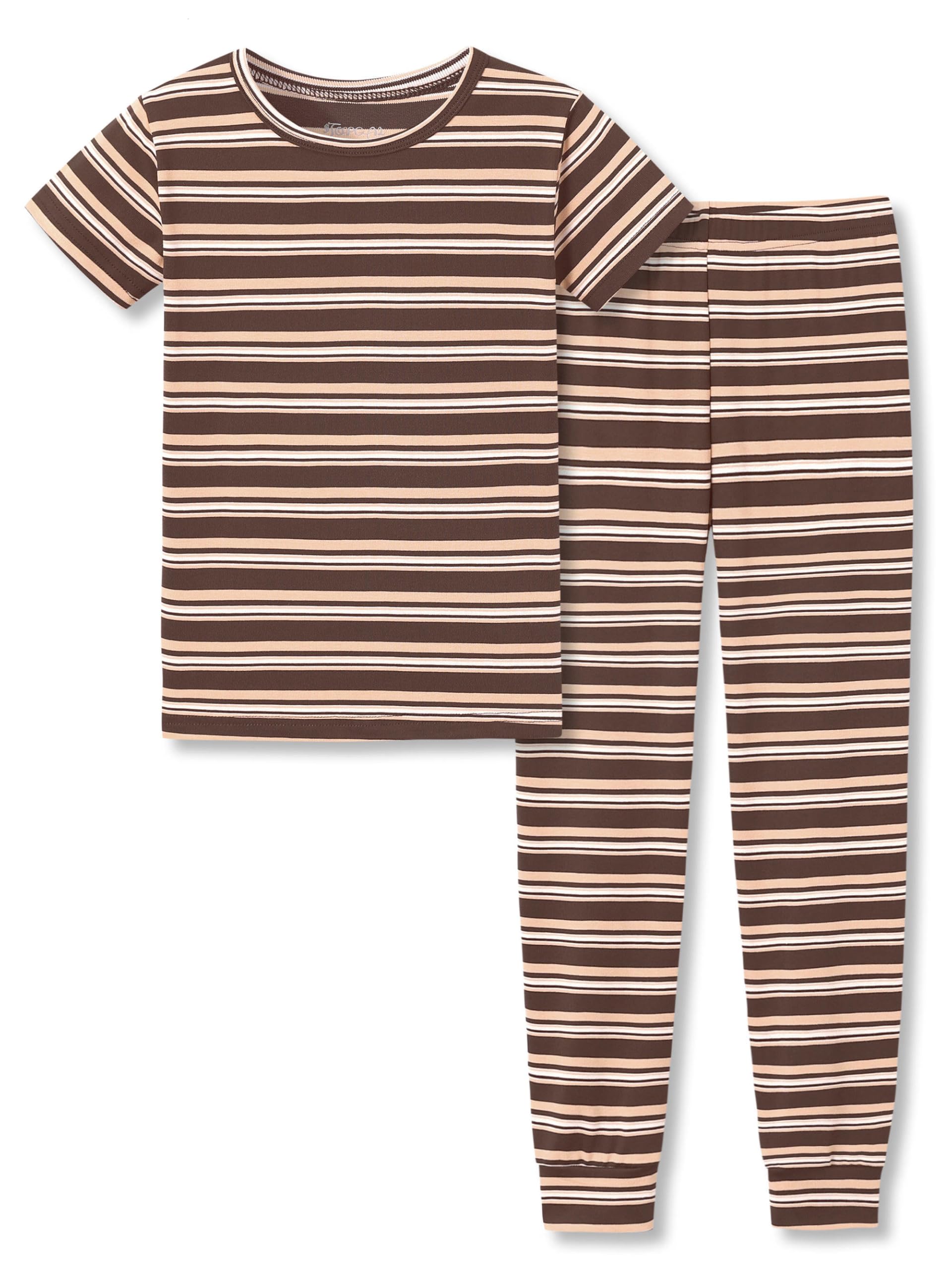 Topgal Summer Pajamas for Unisex Kids - Purple & Brown Stripe Snug Fit Pull-On Short Sleeve Sleepwear Pjs Set Size 2T-10