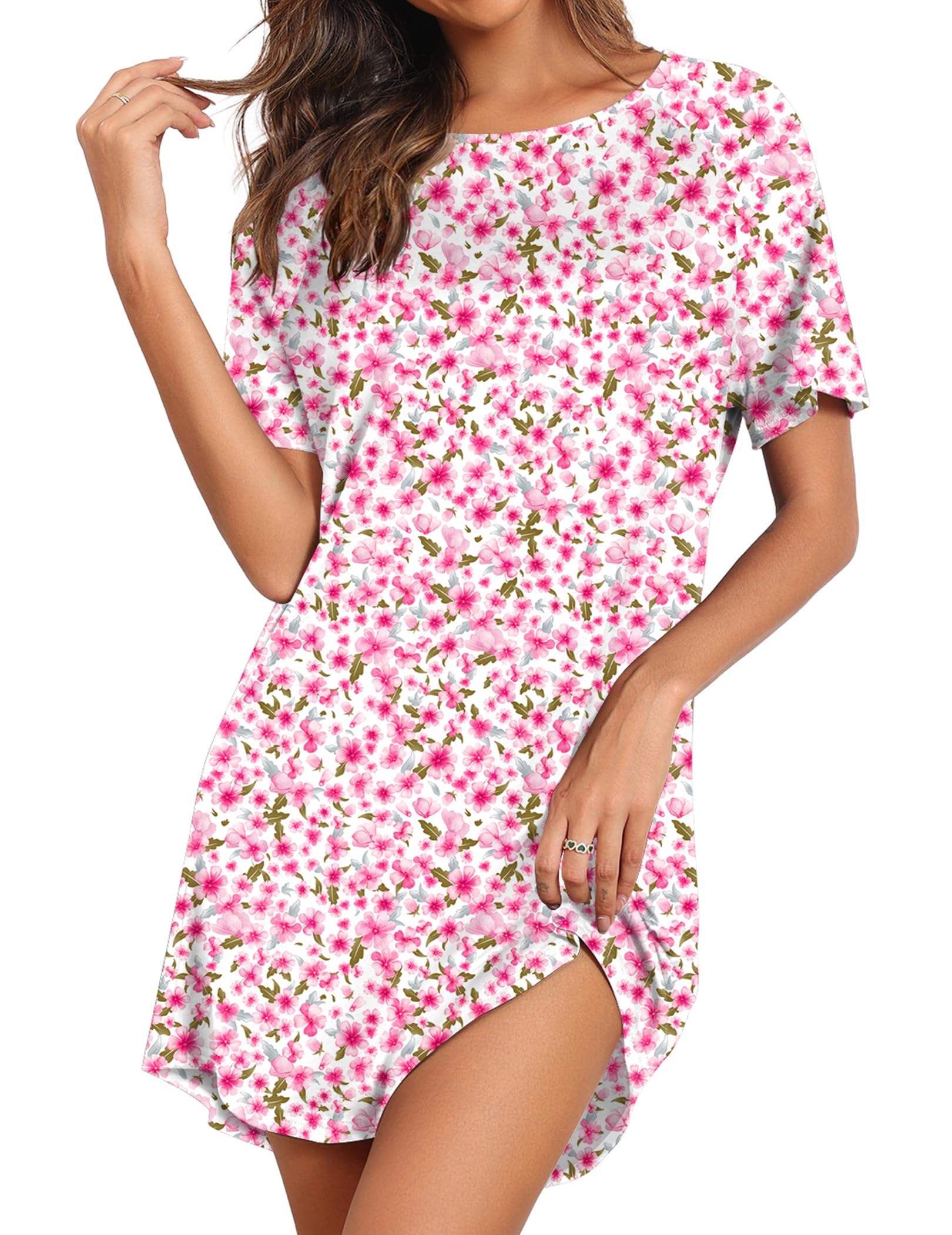 Ekouaer Sleep Shirts for Women Short Sleeve Night Shirts for Sleeping Pullover Nightgown Soft Nightdress S-XXXL