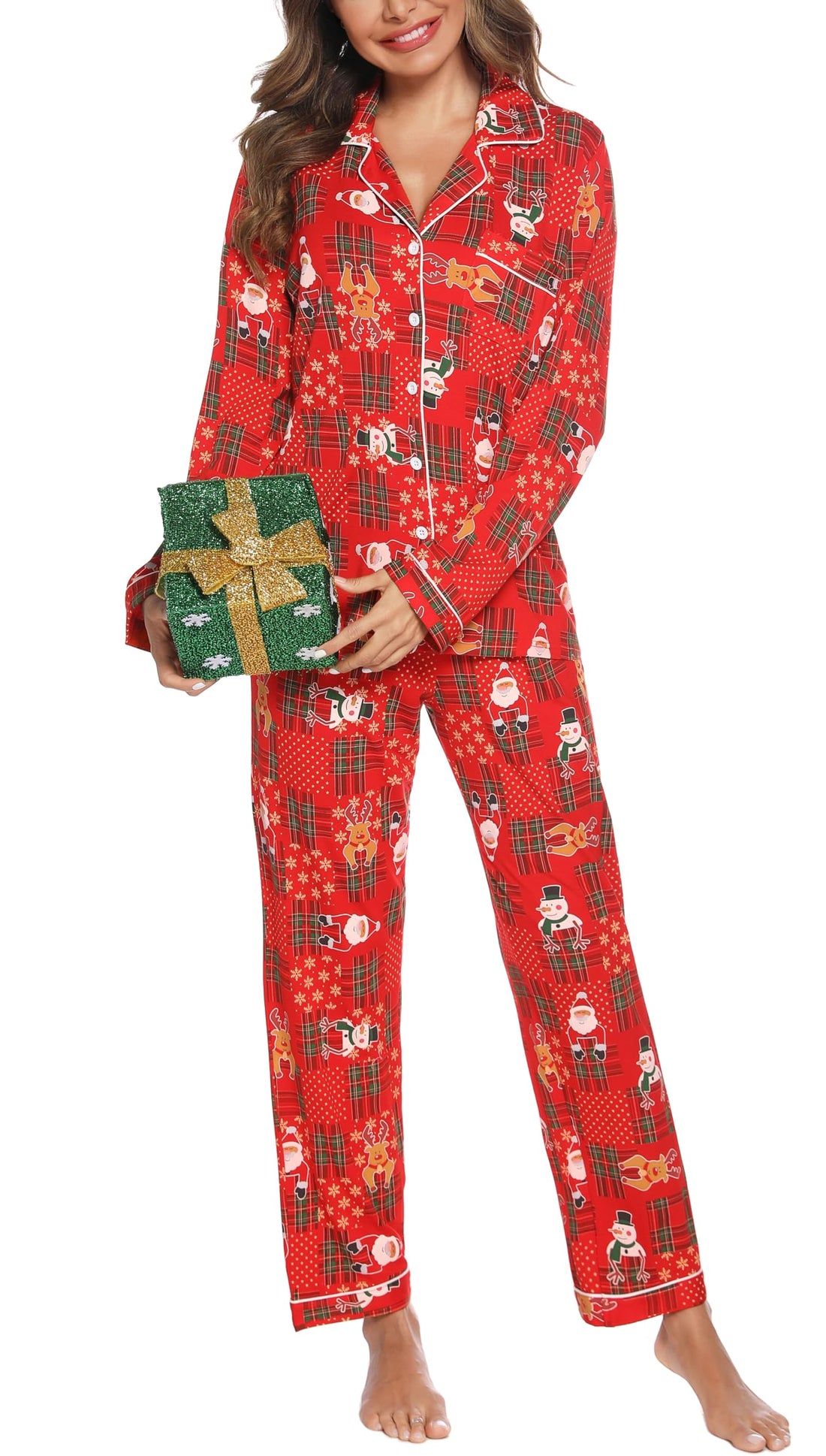Samring Pajamas Women's Long Sleeve Sleepwear Button Down Pj Sets Soft Loungewear Pajama Set for Women S-XXL