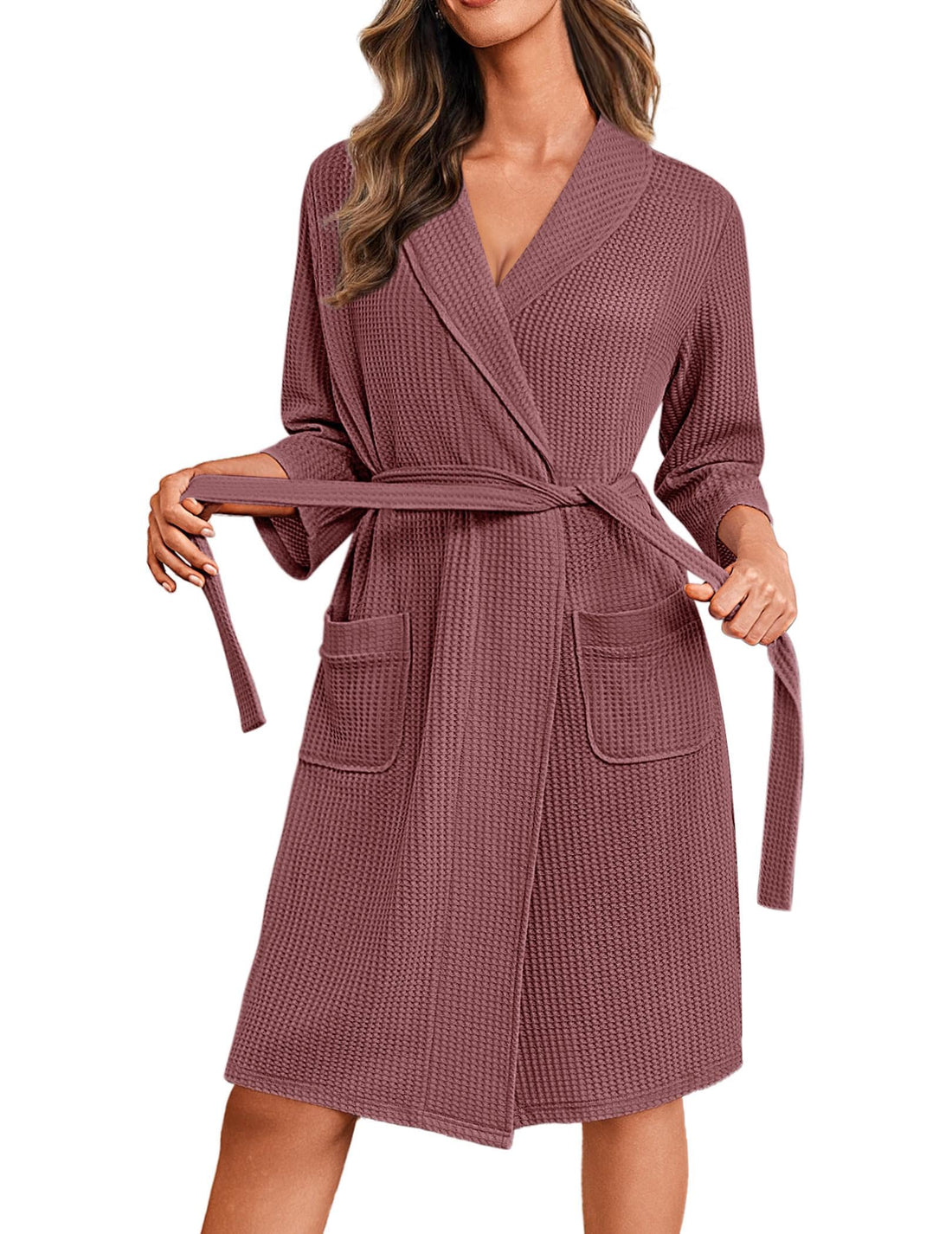 Ekouaer Robes for Women Waffle Knit Kimono Bathrobe Loungewear with Pockets | Maternity,Lightweight,Knee Length, Soft,Comfy,Robe,Floral Print,House Coat