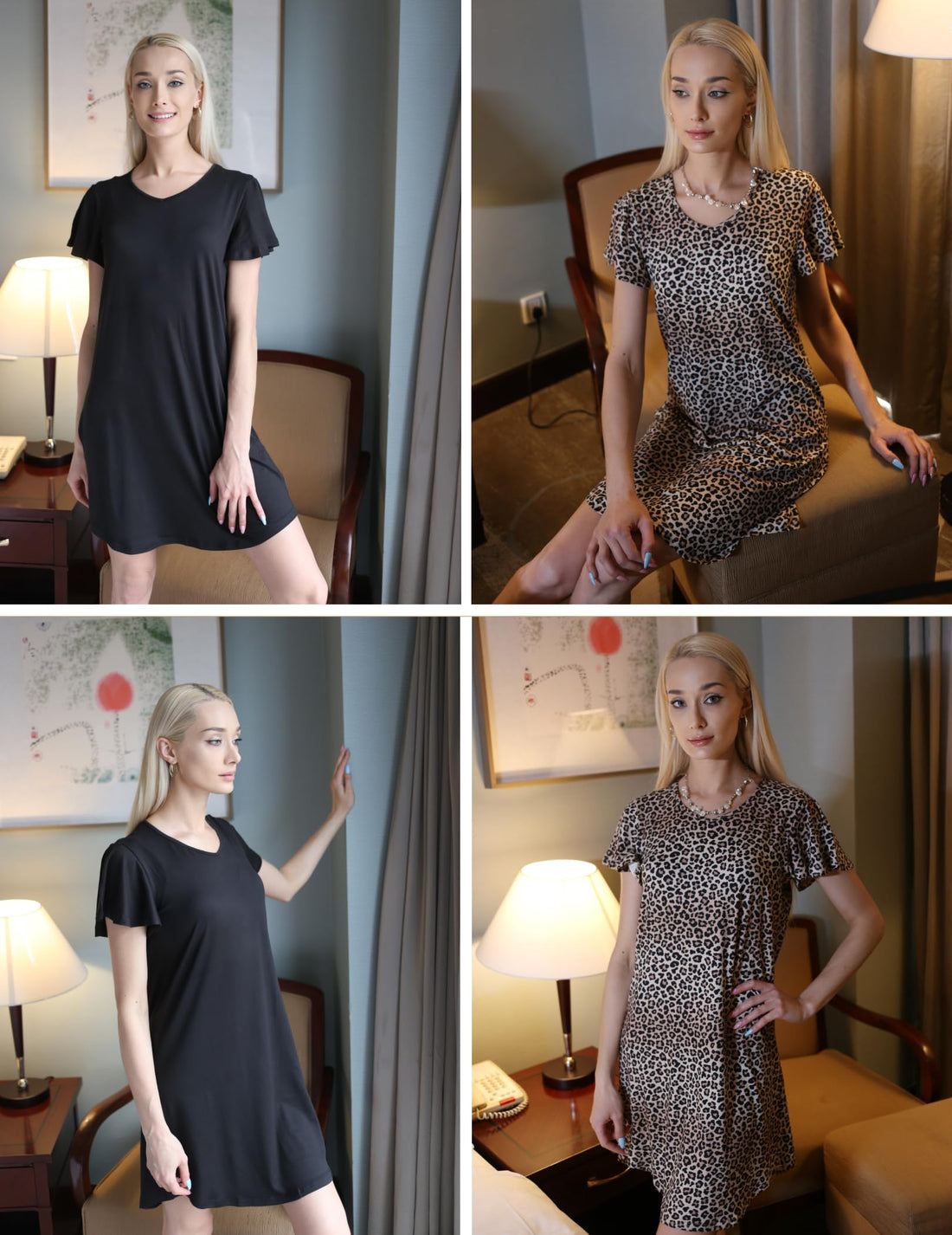 Ekouaer 2 Pack Women's Nightgown Short Sleeve Nightshirts Comfy Soft Pajama Sleep Dress