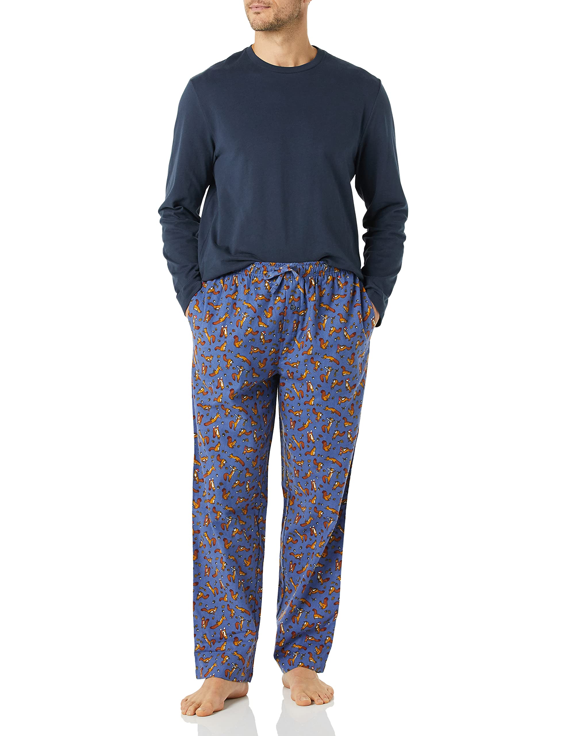 Amazon Essentials Men's Flannel Pant and Long-Sleeve T-Shirt Pajama Set