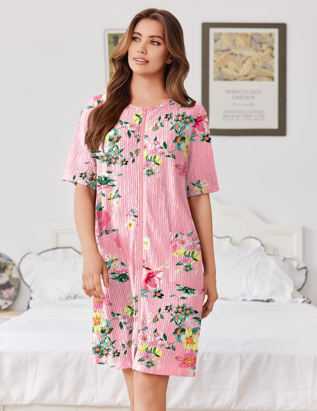 Ekouaer Women Zipper Robes Knit Short Bathrobe Lightweight House Coat with Pockets Soft Nightgown S-XXL WEBE CLOTHING