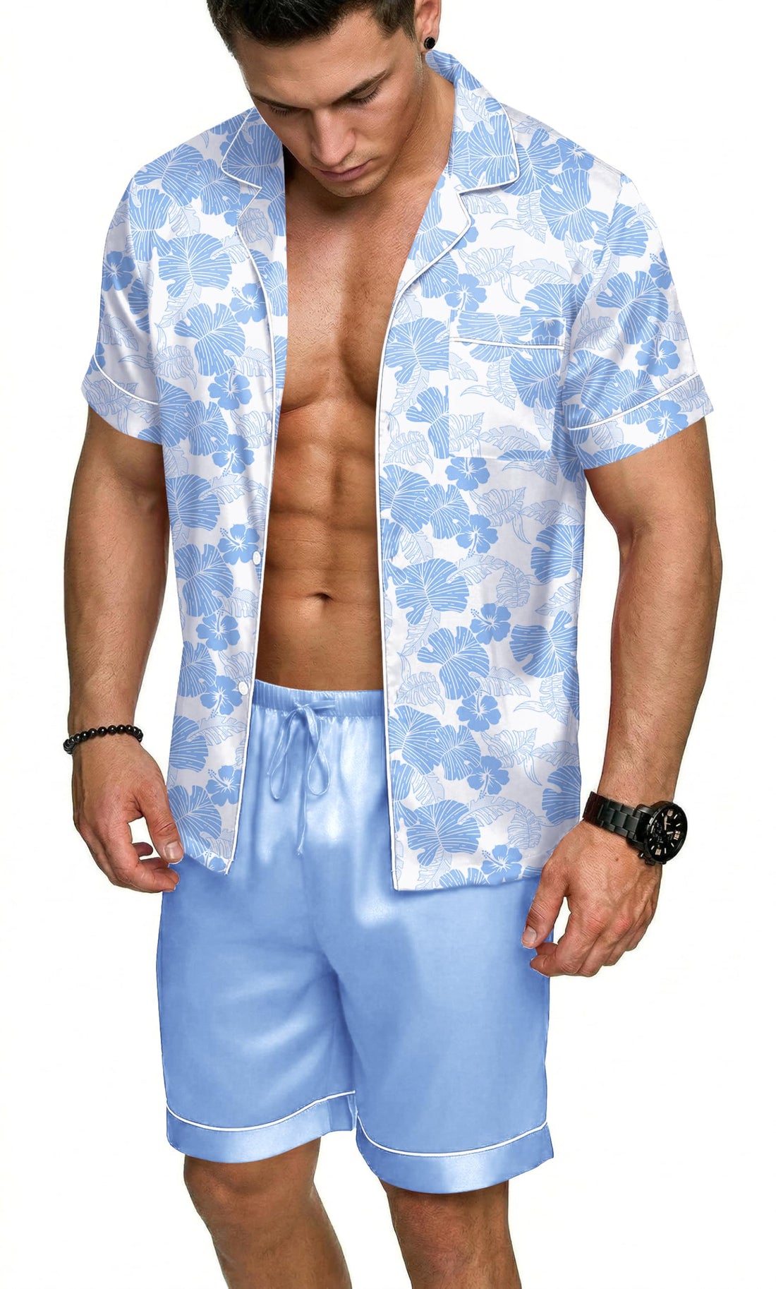 Ekouaer Mens Silk Satin Pajamas Set, Short Sleeve Sleepwear Lightweight Button Up Lounge Pjs Set with Pockets S-4XL WEBE CLOTHING