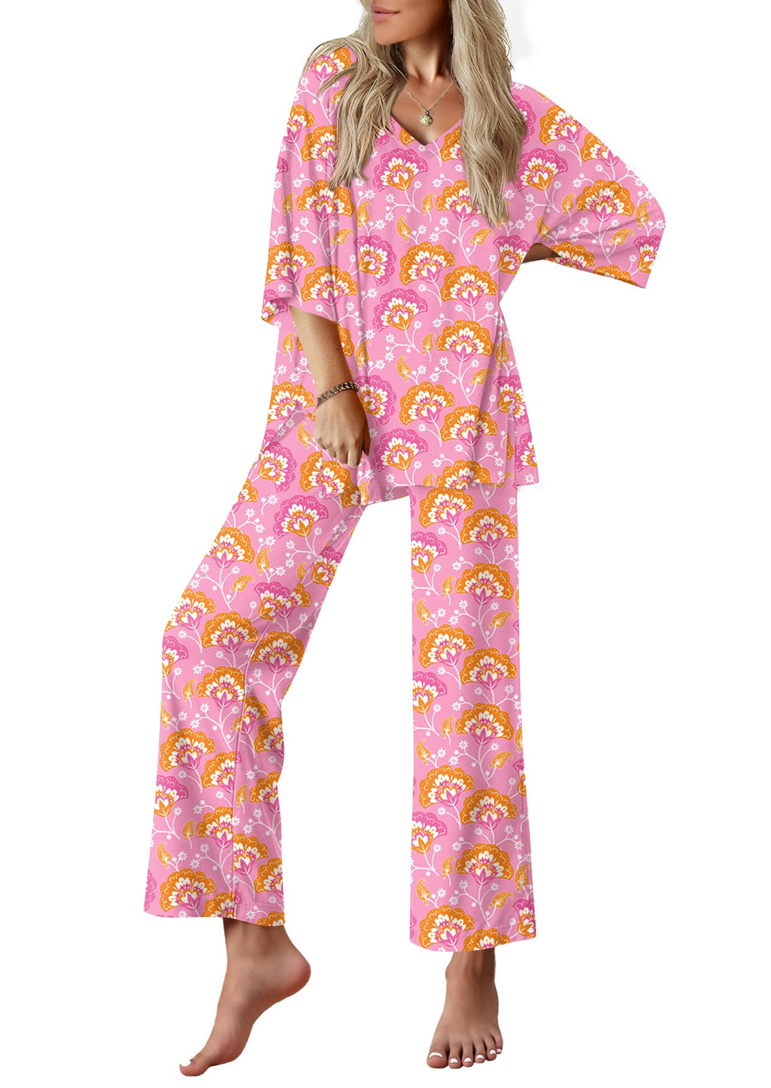 Ekouaer Lounge Sets for Women Short Sleeve Tops and Long Pants Pajamas Set | Comfy V Neck Top and Loose Fit Pants, Fashion Oversized style, ideal for Home relaxation, Daily Wear & Maternity WEBE CLOTHING