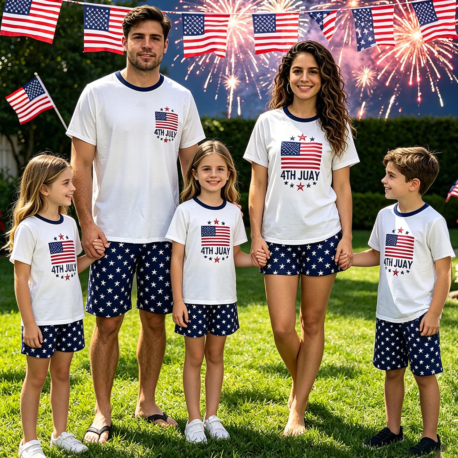 Family Matching 4th Of July Pajamas Sets-Patriotic Short Sleeve Stars and Stripes Pjs for Adult Kids|Flag Gifts