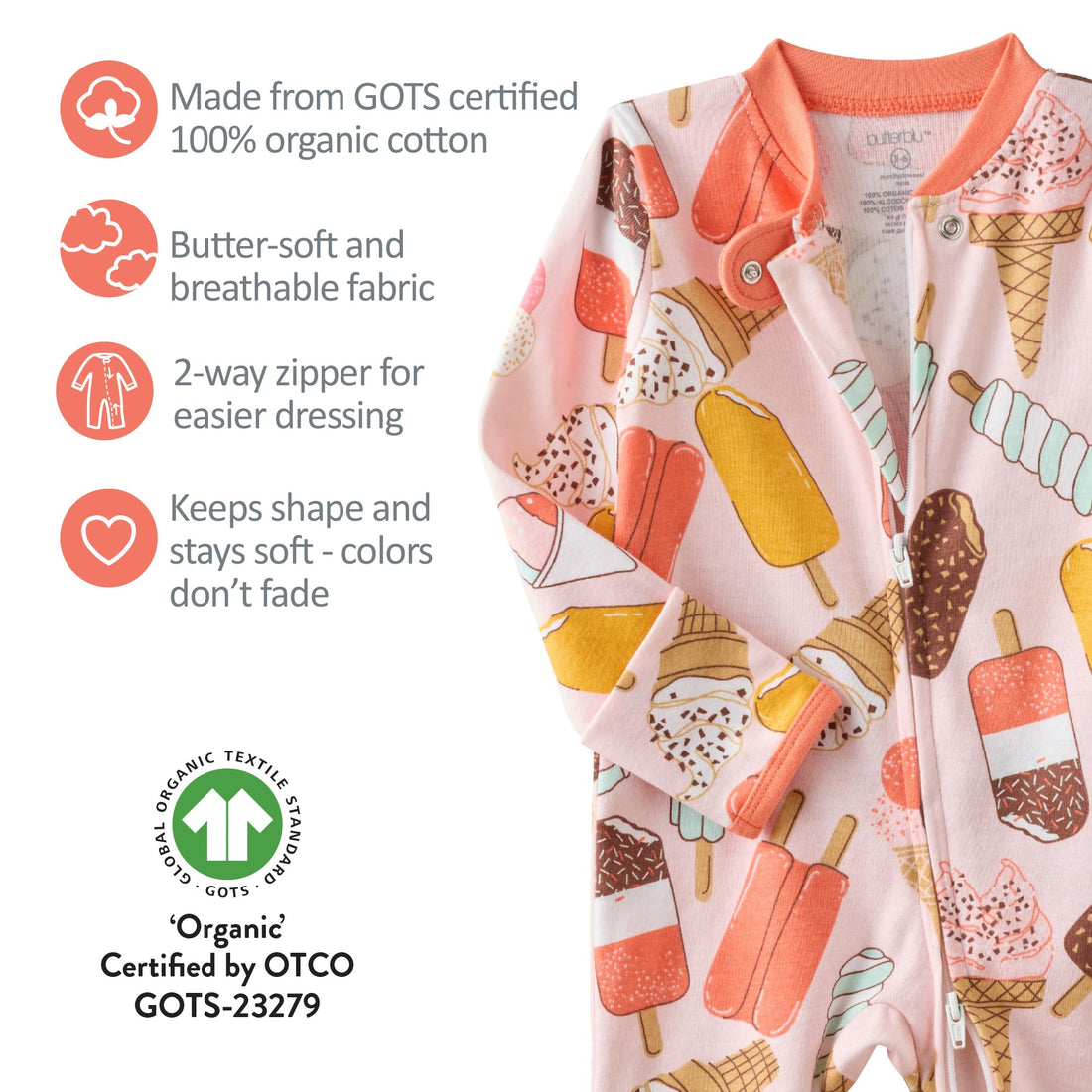 Butterblu Shadow Sleep & Play Baby Pajamas 100% Organic Cotton Two Way Zipper Sleeper Pajamas for Baby Boys & Girls