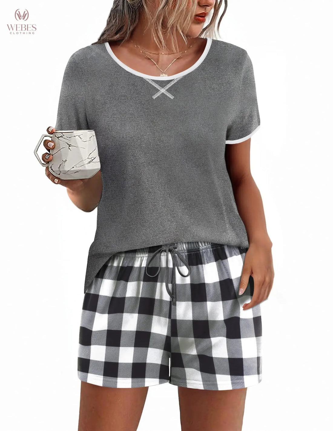 Ekouaer Women Pajama Set Casual Short Set