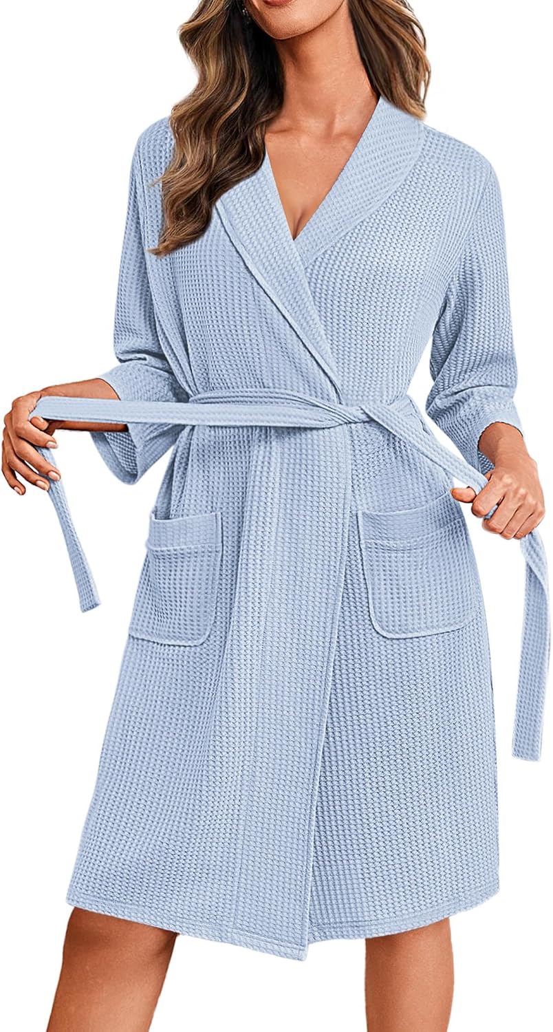 Ekouaer Robes for Women Waffle Knit Kimono Bathrobe Loungewear with Pockets | Maternity,Lightweight,Knee Length, Soft,Comfy,Robe,Floral Print,House Coat