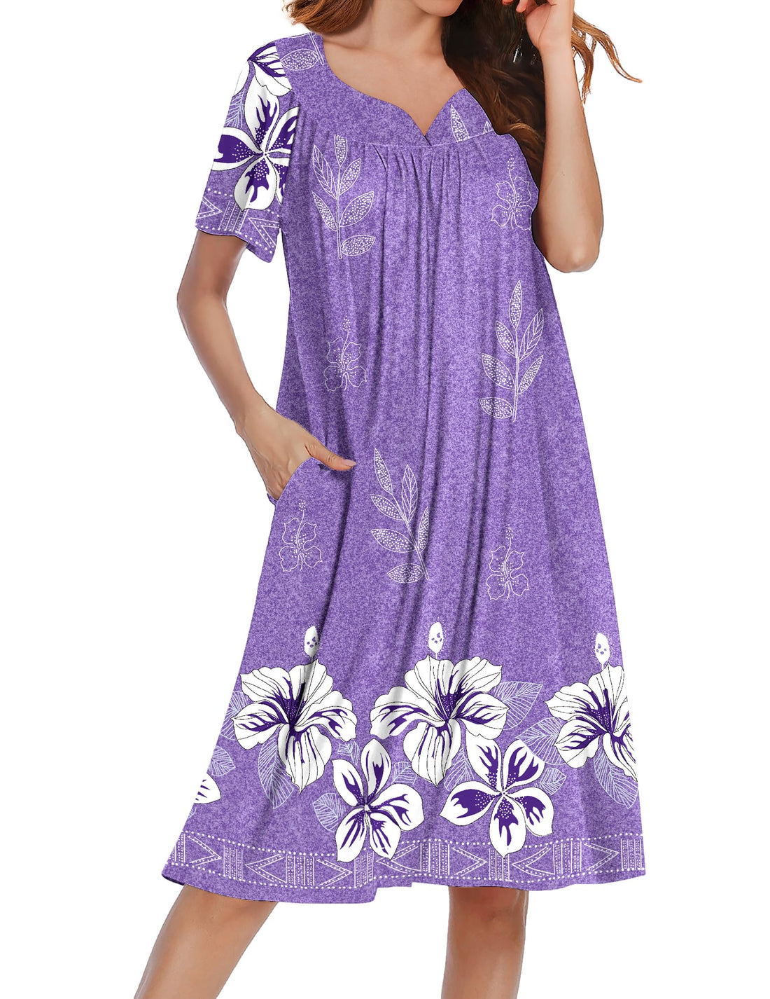 Ekouaer Nightgowns for Women House Dress Short Sleeve Moo Moo with Pockets | Pleated Mumu Dresses V Neck Sleepwear Short Sleeve Night Gowns Soft Sleep Shirts Plus Size Night Shirts Ladies Lounge Dress WEBE CLOTHING