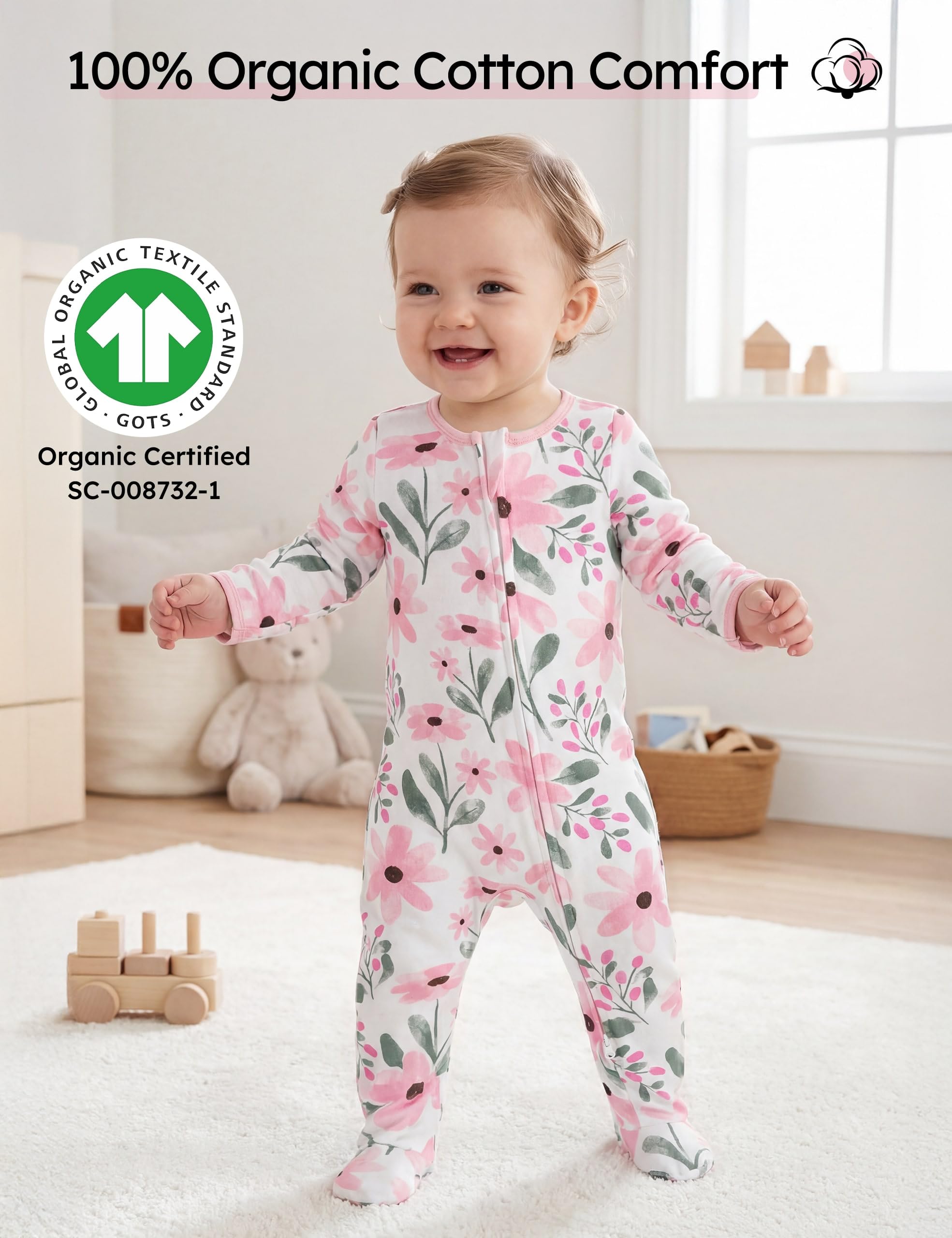 Yoofoss Baby Pajamas 100% Organic Cotton Baby Sleepers for Newborn 0-3 3-6 6-9 Months Boys Girl Clothes 3pcs Footed PJs