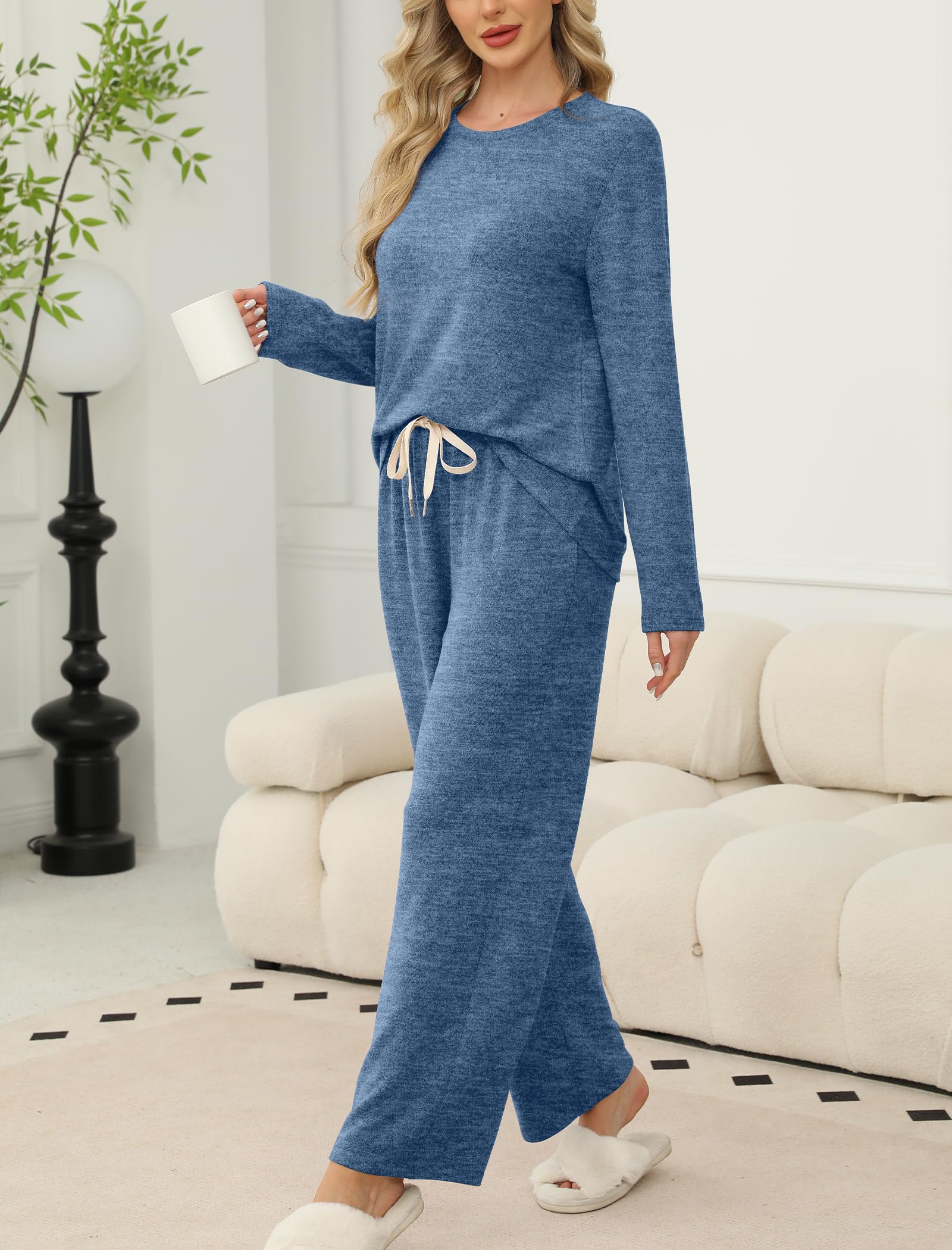 SAMPEEL Pajamas for Women Set Comfy Lounge Sets Two Piece Long Sleeve Cute Pjs Soft Sleepwear Winter Clothing