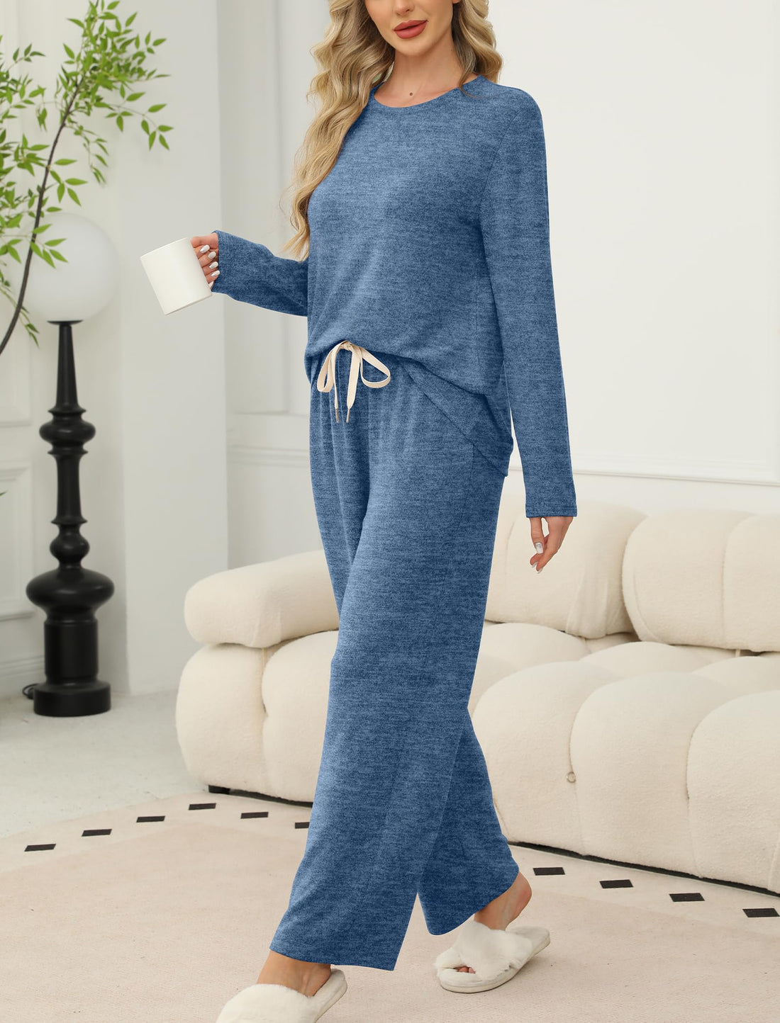 SAMPEEL Pajamas for Women Set Comfy Lounge Sets Two Piece Long Sleeve Cute Pjs Soft Sleepwear Winter Clothing